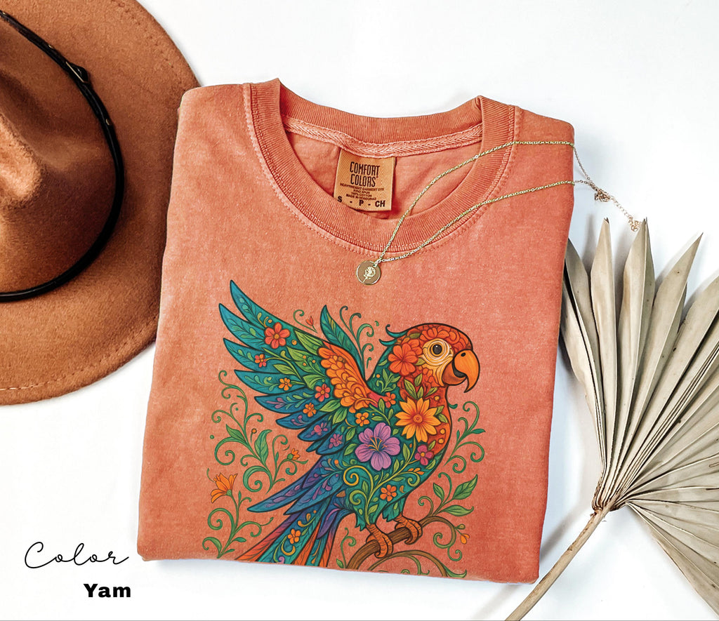 Floral Bird Shirt, Parrot Shirt, Animal Lover Tee, Bird T-shirt, Trendy Tee, Gift For Her, Bird Lover T-Shirt, Spring Birds, Summer Shirt