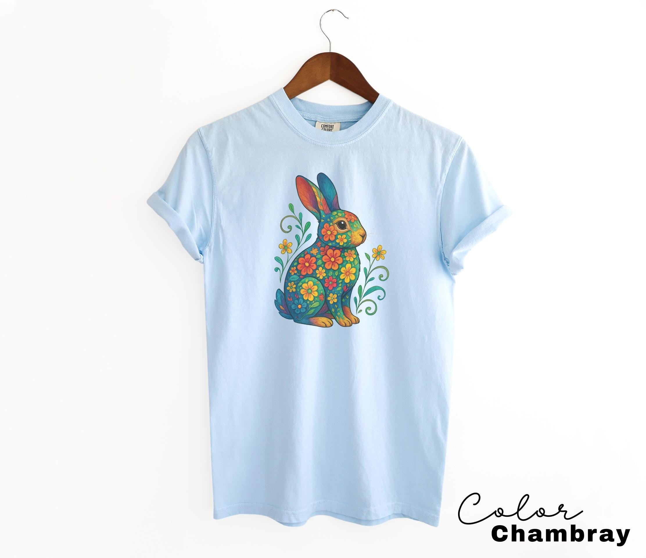 Bunny Shirt, Flower Rabbit Shirt, Spring Floral Shirt, Summer Shirt, Colorful Bunny Rabbit, Boho Animal, Mothers Day Gift, Country Shirt,