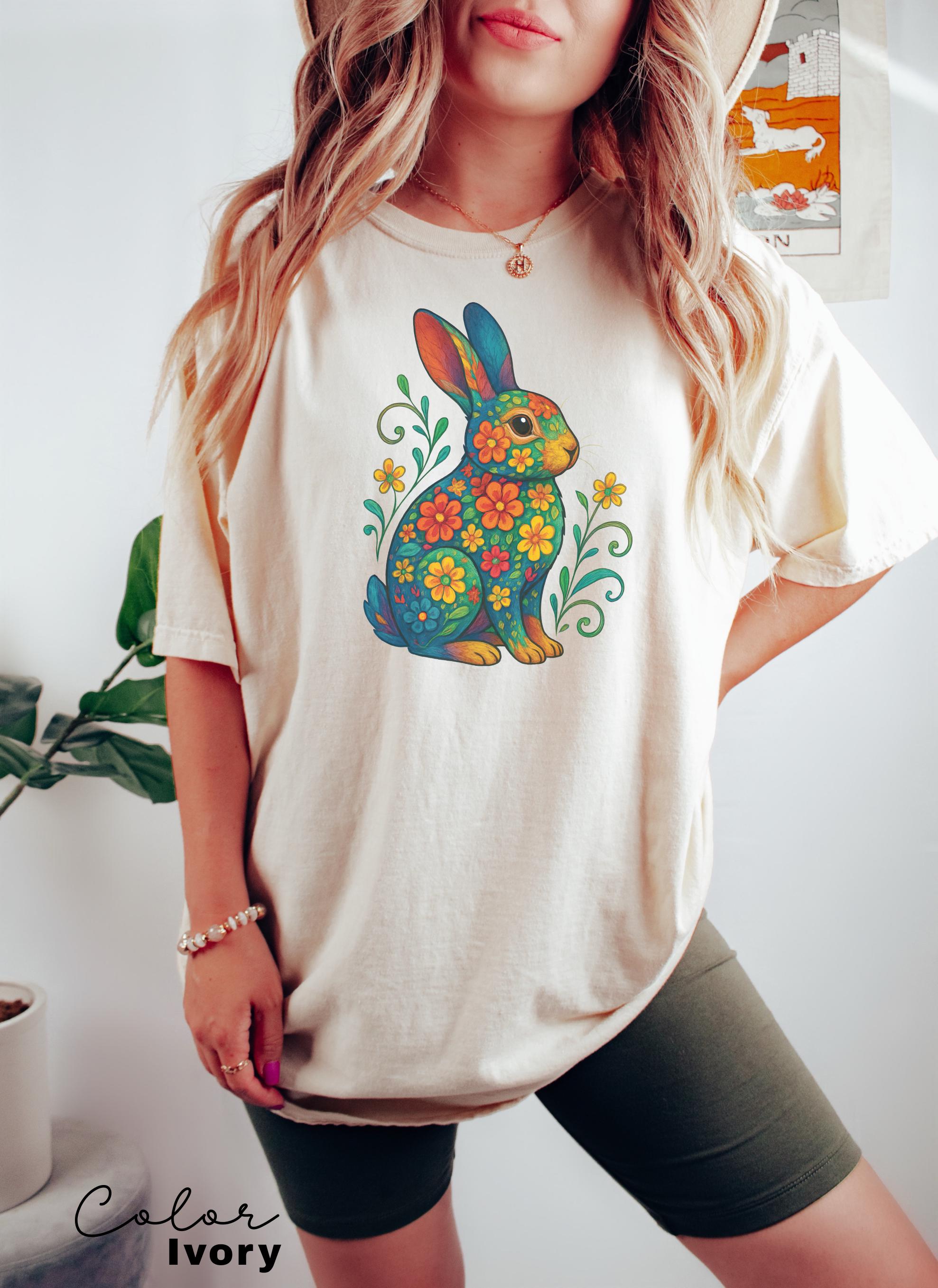 Bunny Shirt, Flower Rabbit Shirt, Spring Floral Shirt, Summer Shirt, Colorful Bunny Rabbit, Boho Animal, Mothers Day Gift, Country Shirt,