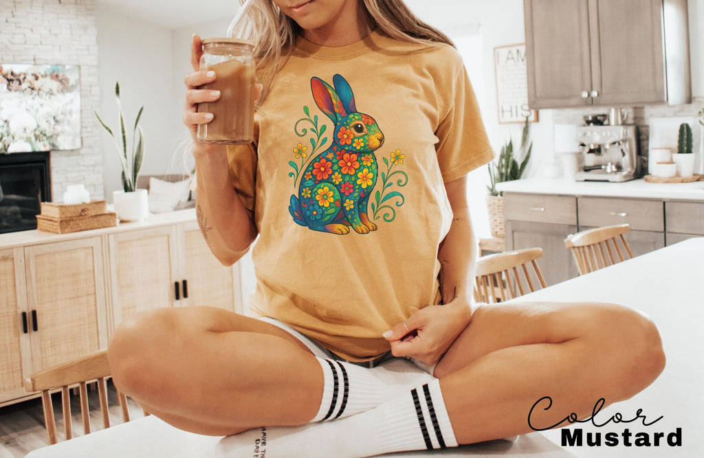 Bunny Shirt, Flower Rabbit Shirt, Spring Floral Shirt, Summer Shirt, Colorful Bunny Rabbit, Boho Animal, Mothers Day Gift, Country Shirt,