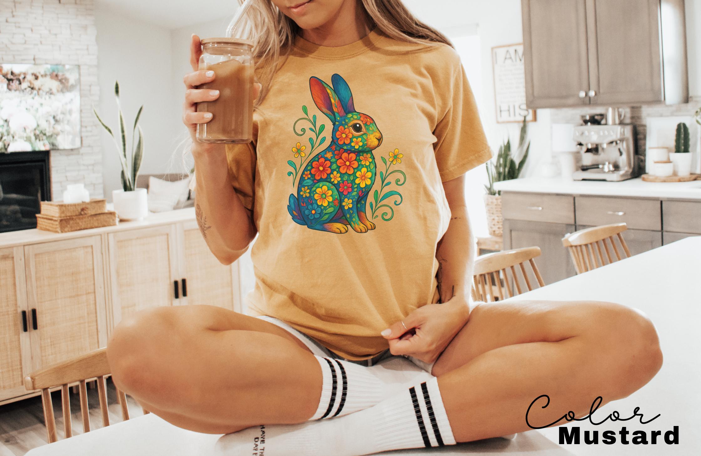 Bunny Shirt, Flower Rabbit Shirt, Spring Floral Shirt, Summer Shirt, Colorful Bunny Rabbit, Boho Animal, Mothers Day Gift, Country Shirt,