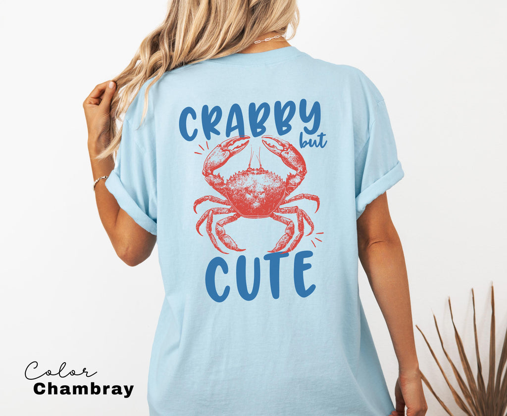 Crabby but Cute Shirt, Crab Shirt, Retro Summer Shirt, Seafood TShirt, Coastal Aesthetic, Vintage Inspired, Beach Vacation, Back Print