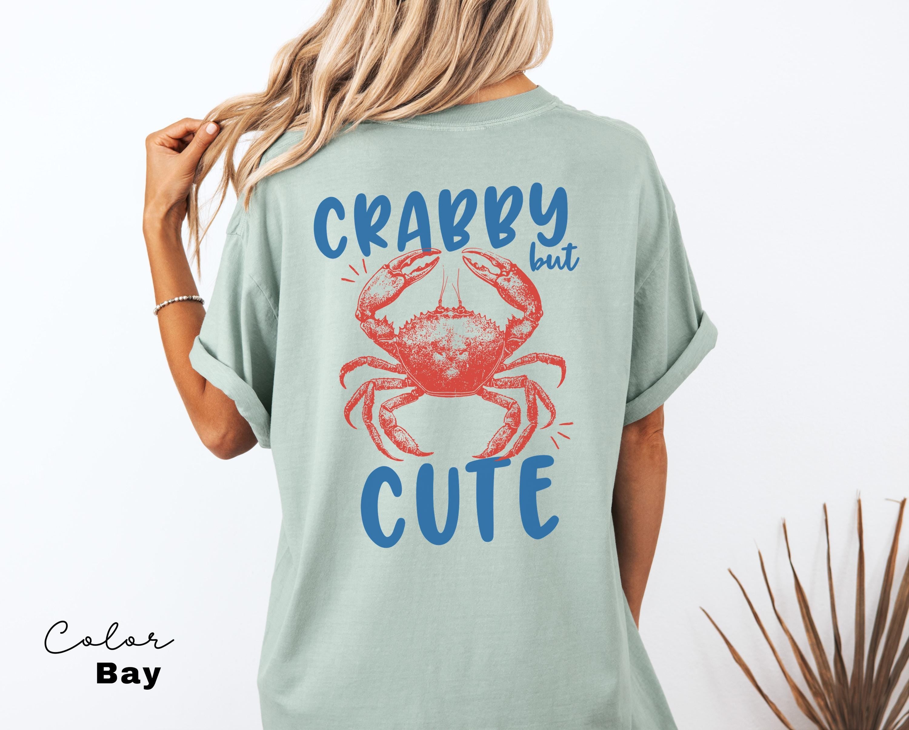 Crabby but Cute Shirt, Crab Shirt, Retro Summer Shirt, Seafood TShirt, Coastal Aesthetic, Vintage Inspired, Beach Vacation, Back Print