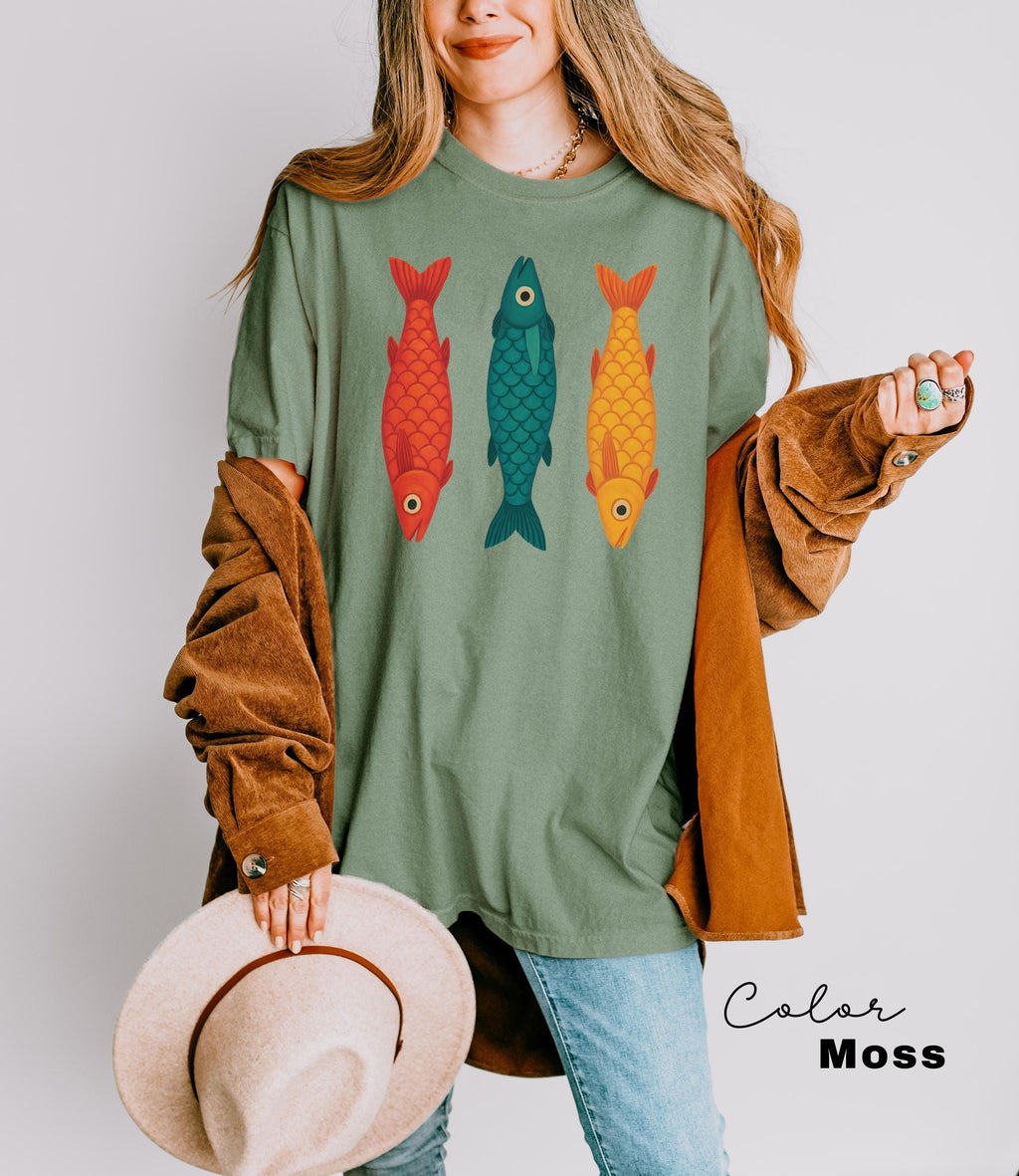 Fish Shirt, 90s Shirt Tomato Girl Tee Ocean Oversized Trendy Graphic Tshirt Summer Coastal Grandma Fisherman Aesthetic Colorful Fish