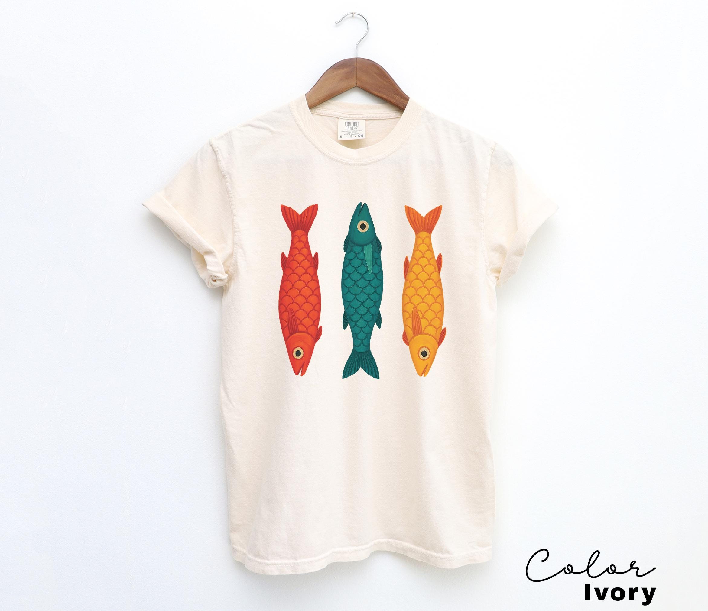 Fish Shirt, 90s Shirt Tomato Girl Tee Ocean Oversized Trendy Graphic Tshirt Summer Coastal Grandma Fisherman Aesthetic Colorful Fish