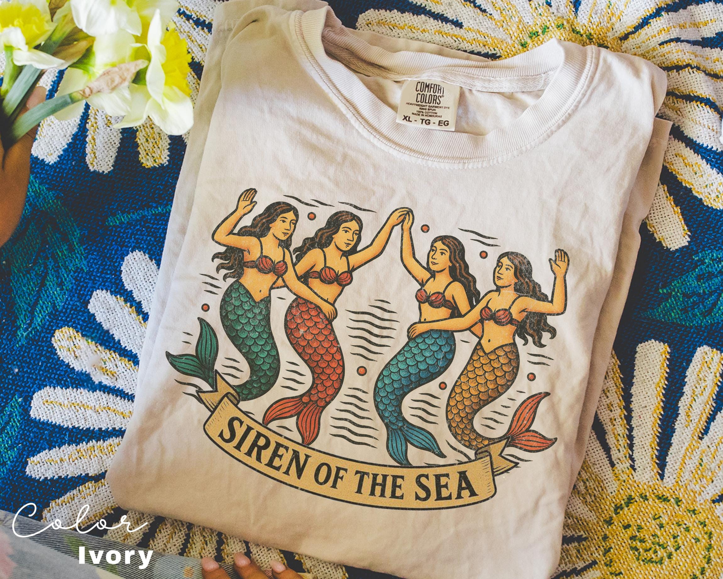 Retro Mermaid Shirt, 90s Retro Tshirt, La Dolce Vita TShirt, Amalfi Fisherman Aesthetic, Oversized Comfort Colors Shirt, Summer Beach Tee