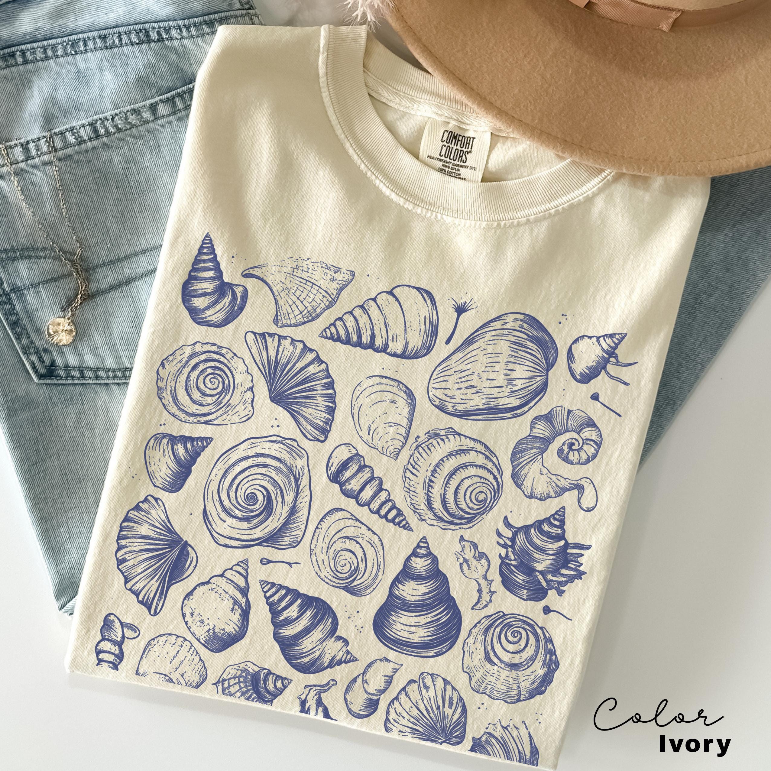 Seashell Shirt, Retro 90s Tattoo Tshirt, Retro Ocean Nature Shirt, Sealife, Ocean, Beach Summer Shirt, Comfort Colors, Vintage Style,