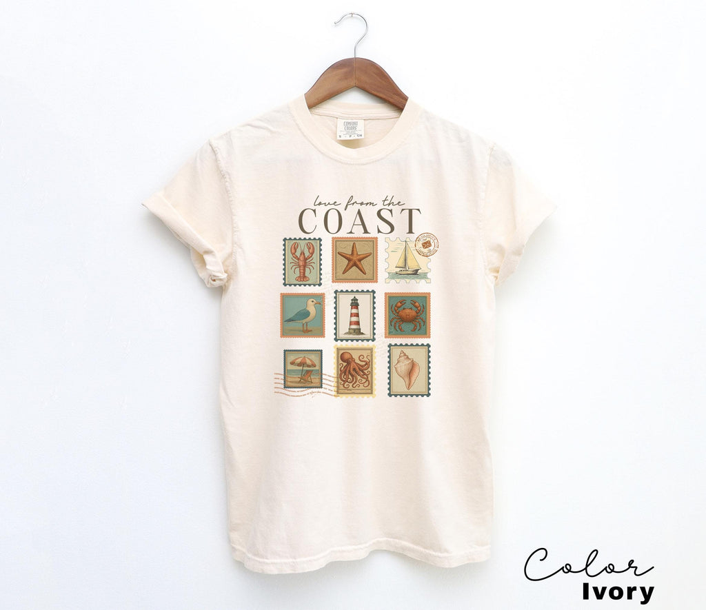 Summer Beach Shirt, Love from the Coast Shirt, Fisherman Aeshetic, Coastal Grandma, Summer Vacation, Vintage Retro Summer, Postage Stamp