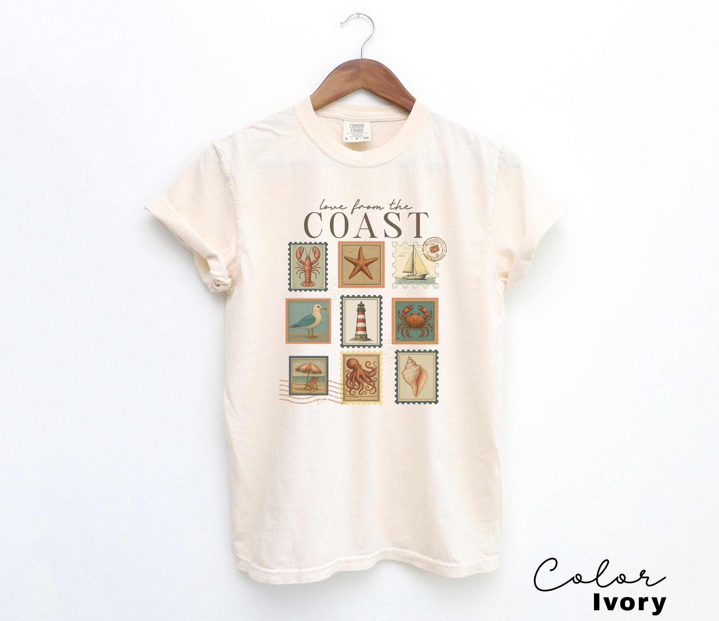 Summer Beach Shirt, Love from the Coast Shirt, Fisherman Aeshetic, Coastal Grandma, Summer Vacation, Vintage Retro Summer, Postage Stamp