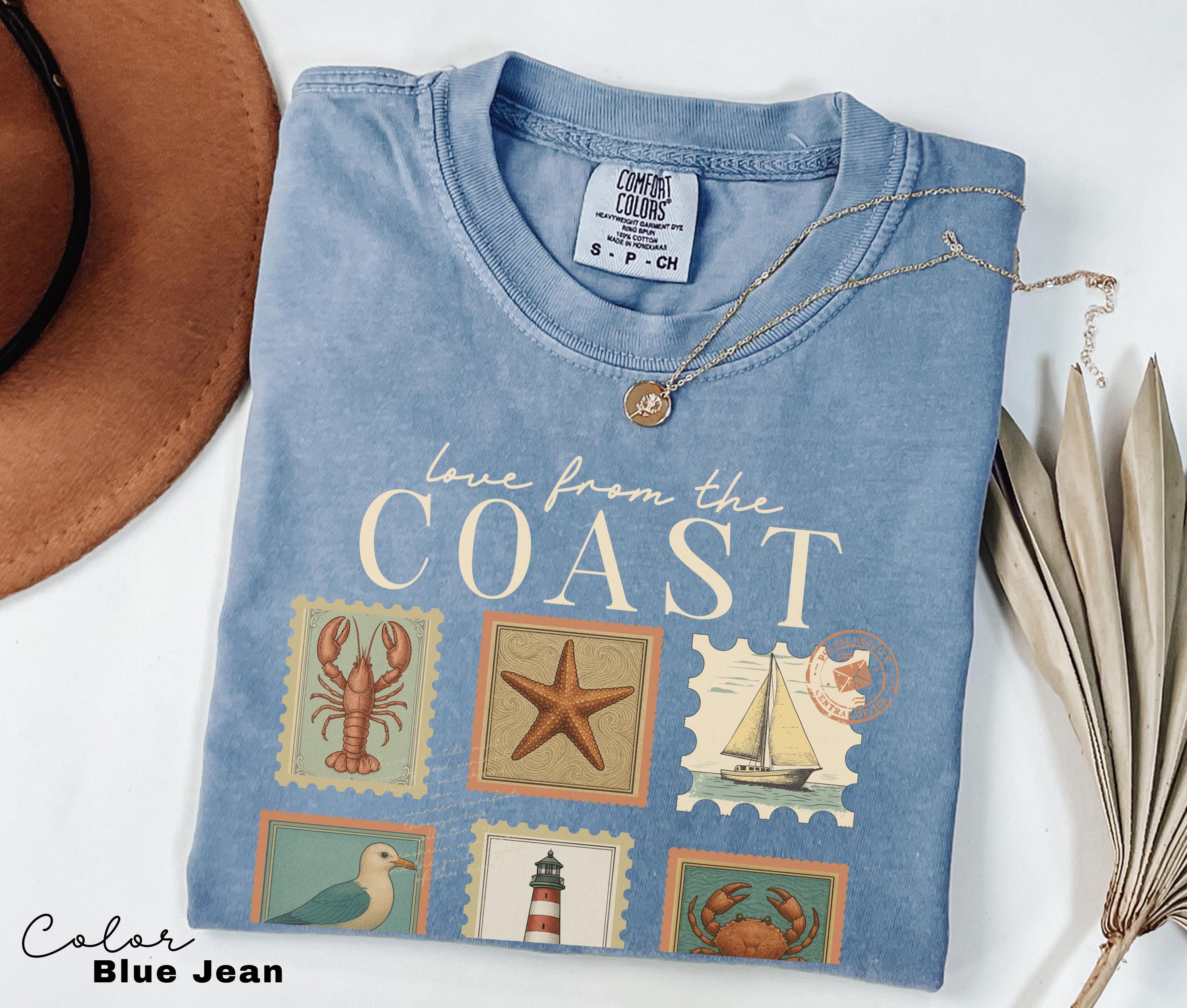 Summer Beach Shirt, Love from the Coast Shirt, Fisherman Aeshetic, Coastal Grandma, Summer Vacation, Vintage Retro Summer, Postage Stamp