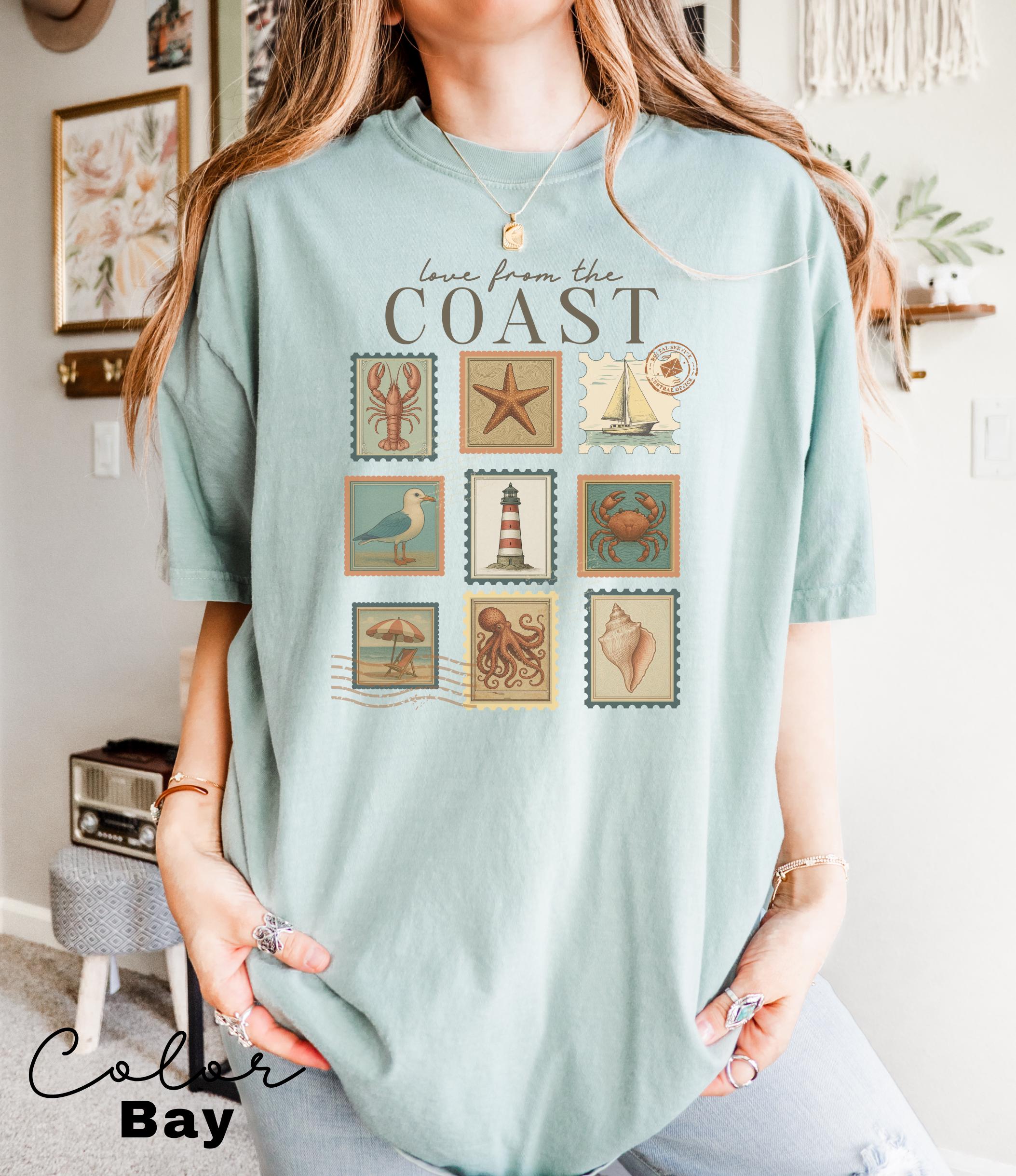 Summer Beach Shirt, Love from the Coast Shirt, Fisherman Aeshetic, Coastal Grandma, Summer Vacation, Vintage Retro Summer, Postage Stamp