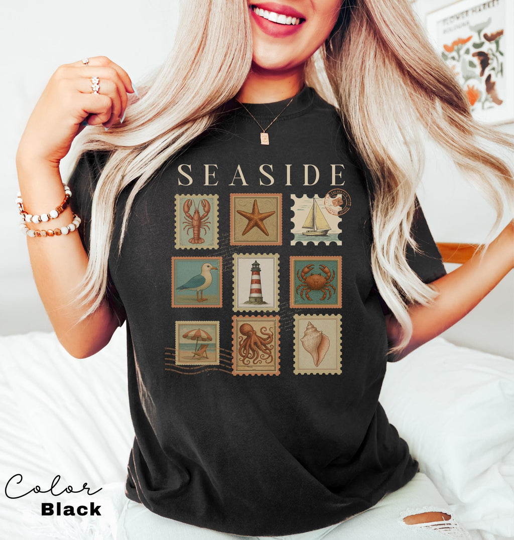 Summer Beach Shirt, Seaside Shirt, Fisherman Aeshetic, Coastal Grandma, Summer Vacation, Vintage Retro Summer, Postage Stamp, Lobster Shirt