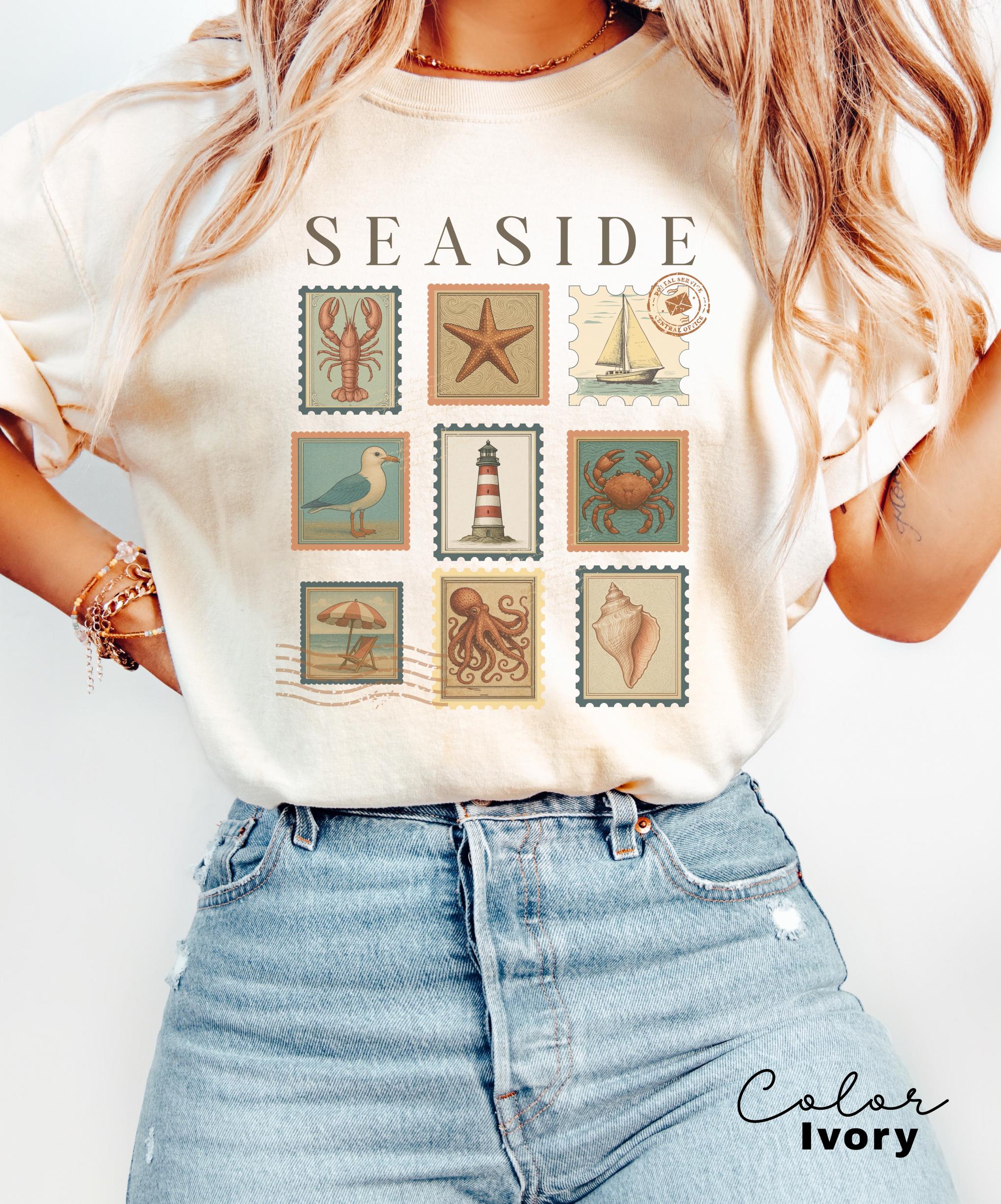 Summer Beach Shirt, Seaside Shirt, Fisherman Aeshetic, Coastal Grandma, Summer Vacation, Vintage Retro Summer, Postage Stamp, Lobster Shirt