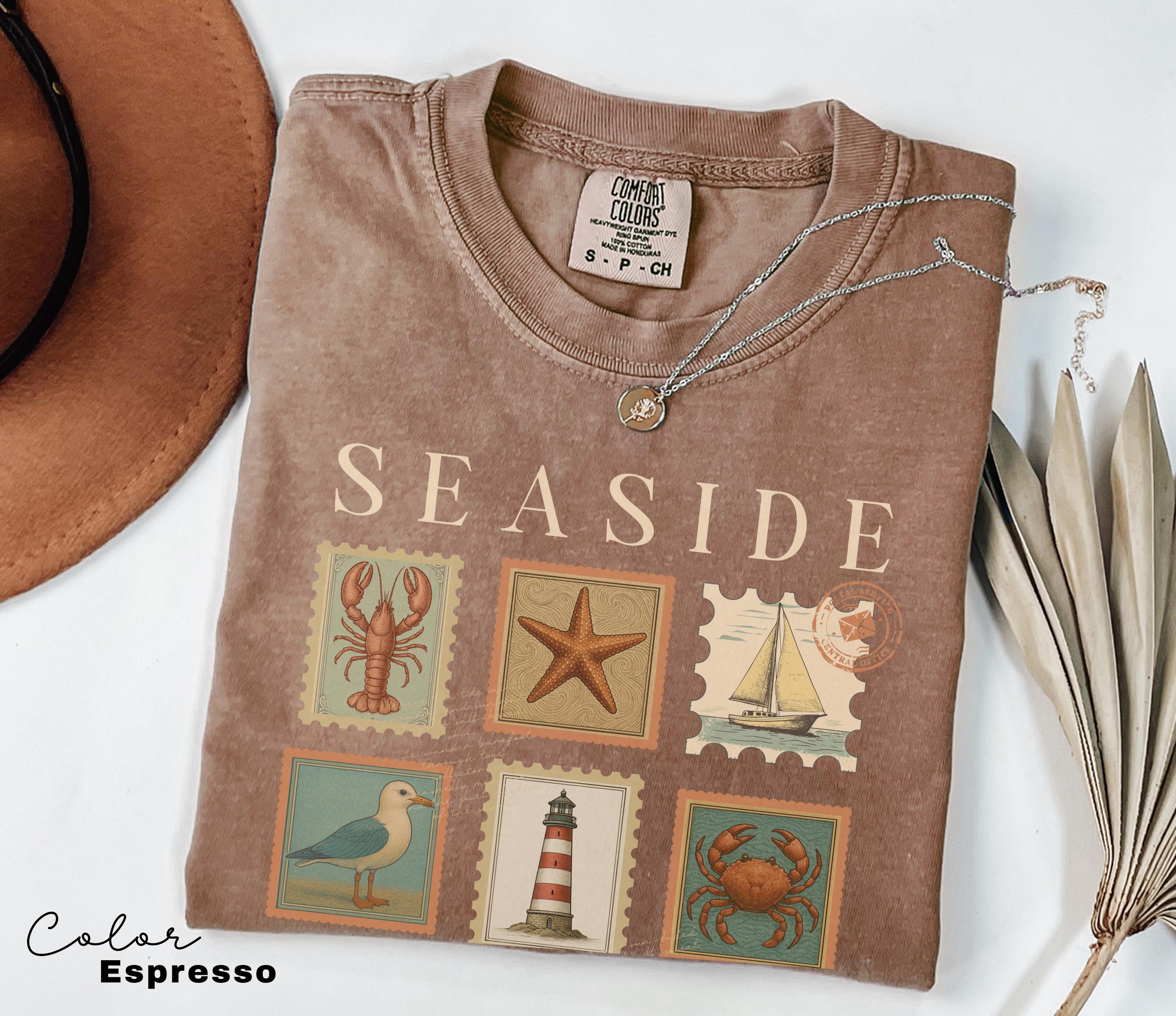 Summer Beach Shirt, Seaside Shirt, Fisherman Aeshetic, Coastal Grandma, Summer Vacation, Vintage Retro Summer, Postage Stamp, Lobster Shirt