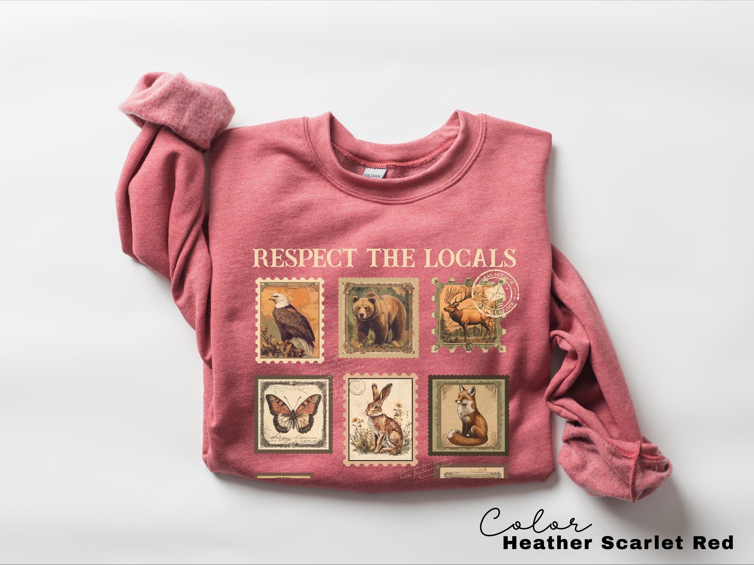 Respect The Local Wildlife Sweatshirt, Gift For Nature Lover, Animal Lover, Protect National Parks, Granola Girl, Postage Postal Stamp