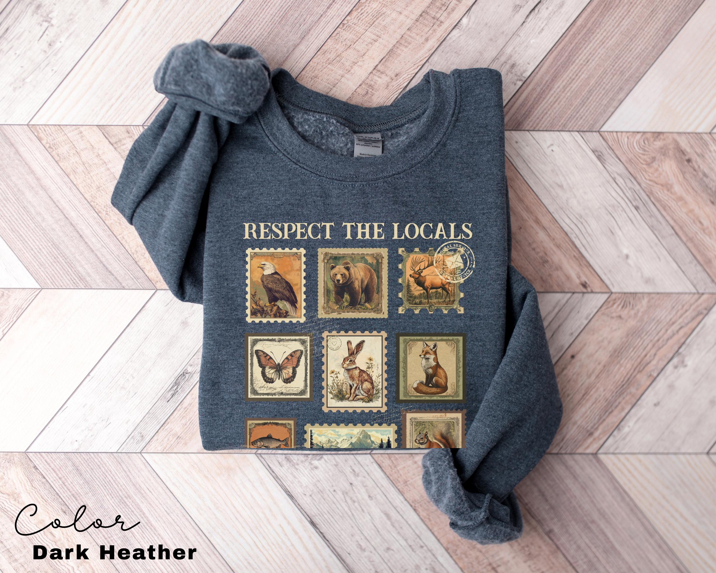 Respect The Local Wildlife Sweatshirt, Gift For Nature Lover, Animal Lover, Protect National Parks, Granola Girl, Postage Postal Stamp