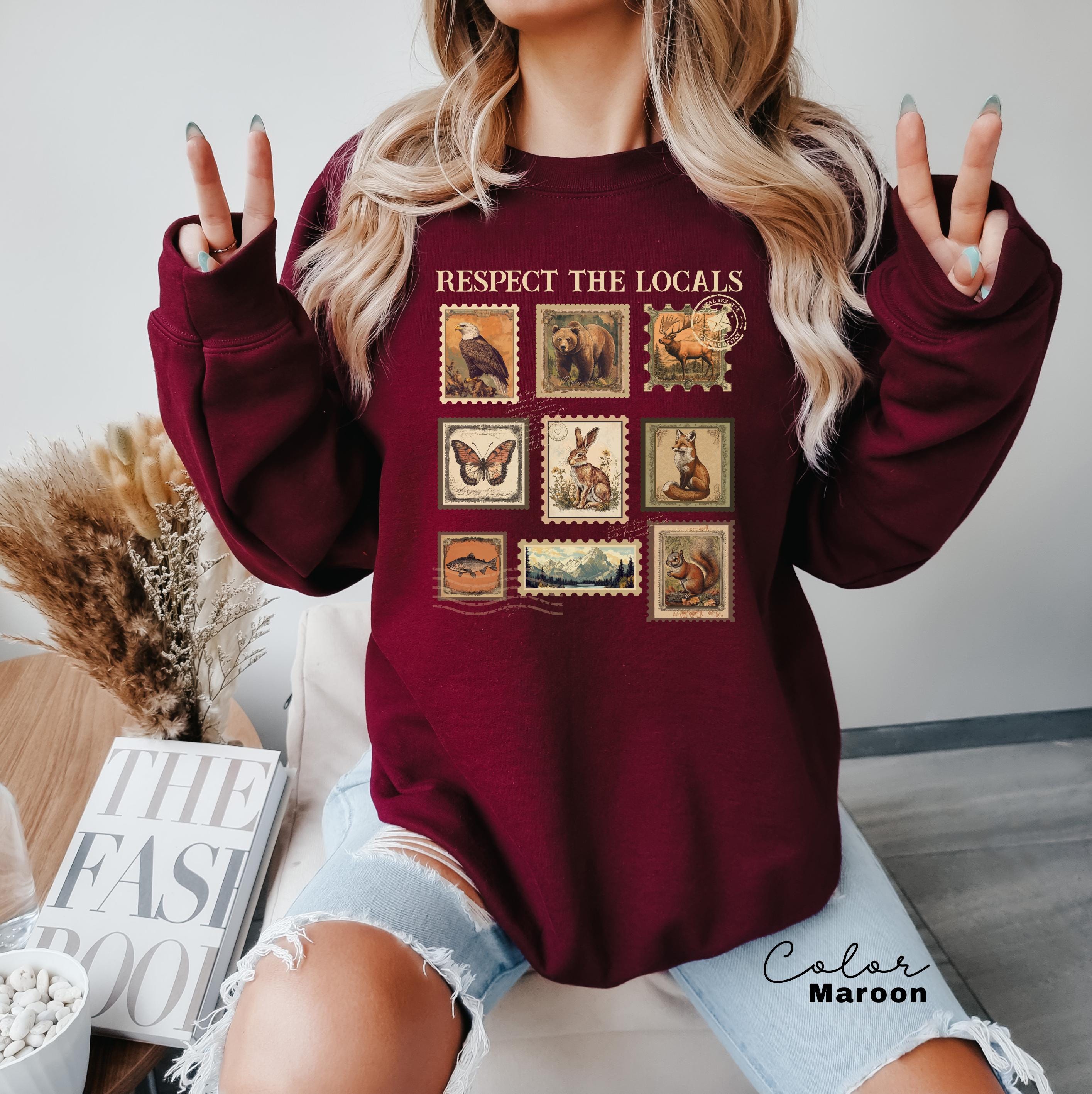 Respect The Local Wildlife Sweatshirt, Gift For Nature Lover, Animal Lover, Protect National Parks, Granola Girl, Postage Postal Stamp
