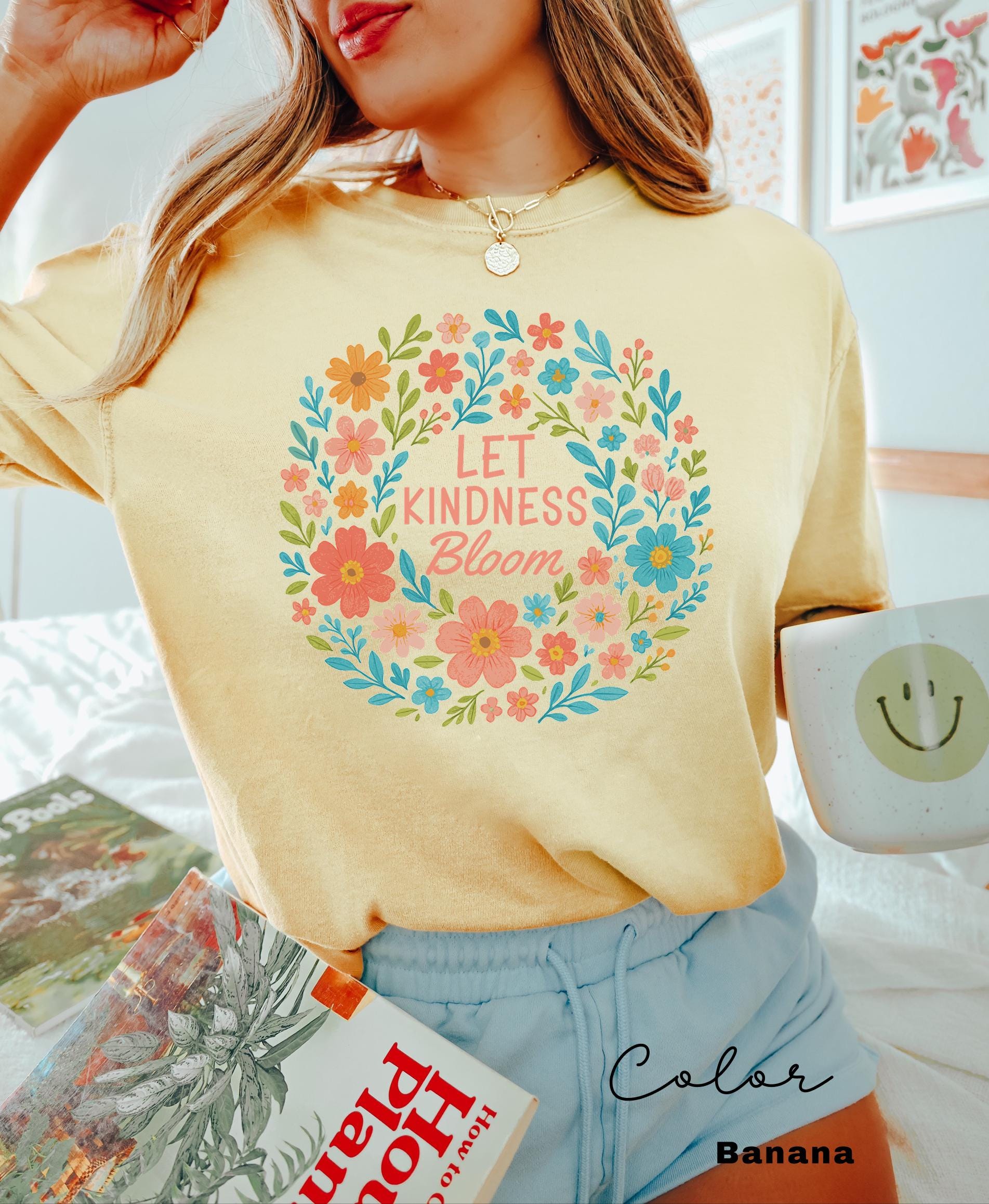 Let Kindness Bloom T-Shirt, Be Cool Be Kind Retro Flower Shirt, Positive Quote, Inspiration Women Sweater, Aesthetic Floral Kindness Tee