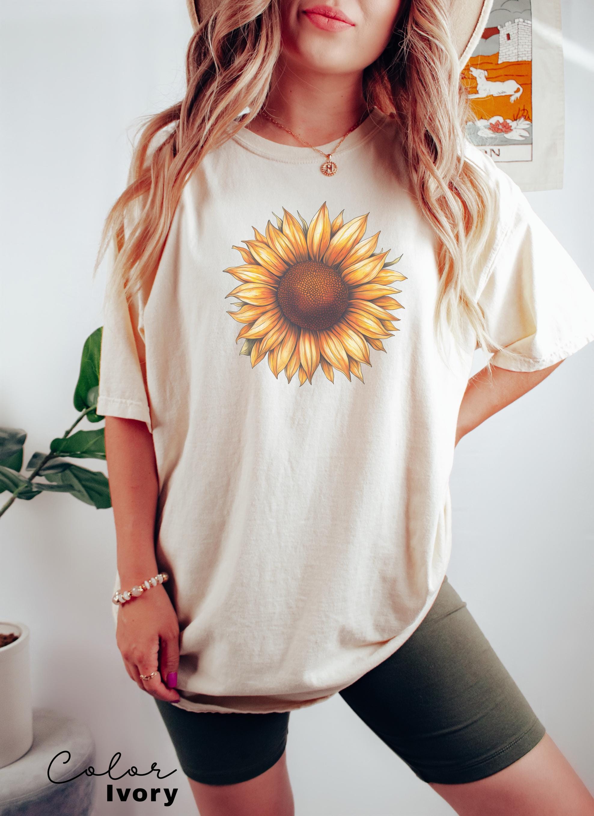 Sunflower Shirt, Comfort Colors Vintage Flowers Tshirt, Summer Wildflower Shirt, Boho Tee, Botanical Shirt, Sunflower Lover Gifts For Her