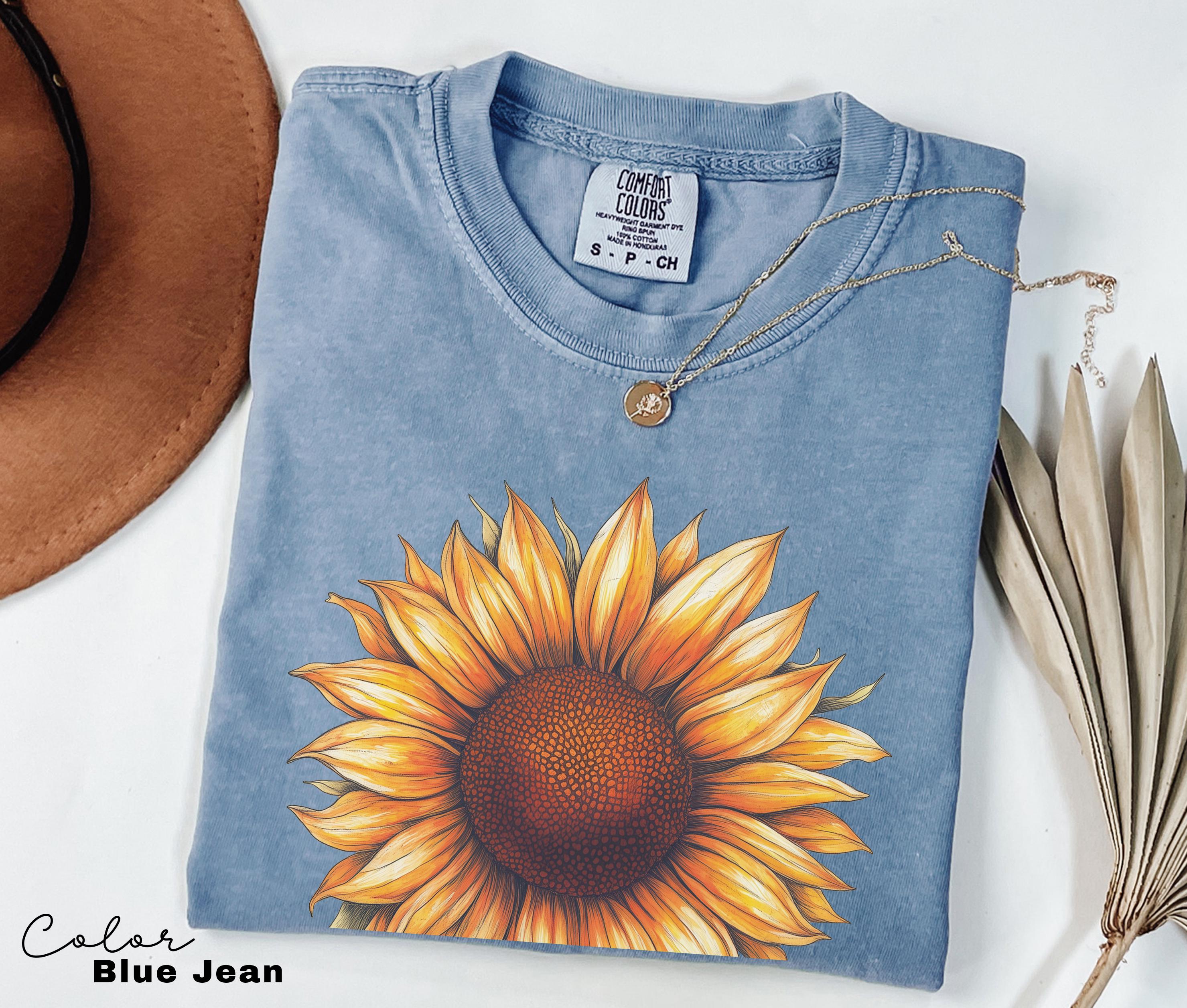 Sunflower Shirt, Comfort Colors Vintage Flowers Tshirt, Summer Wildflower Shirt, Boho Tee, Botanical Shirt, Sunflower Lover Gifts For Her