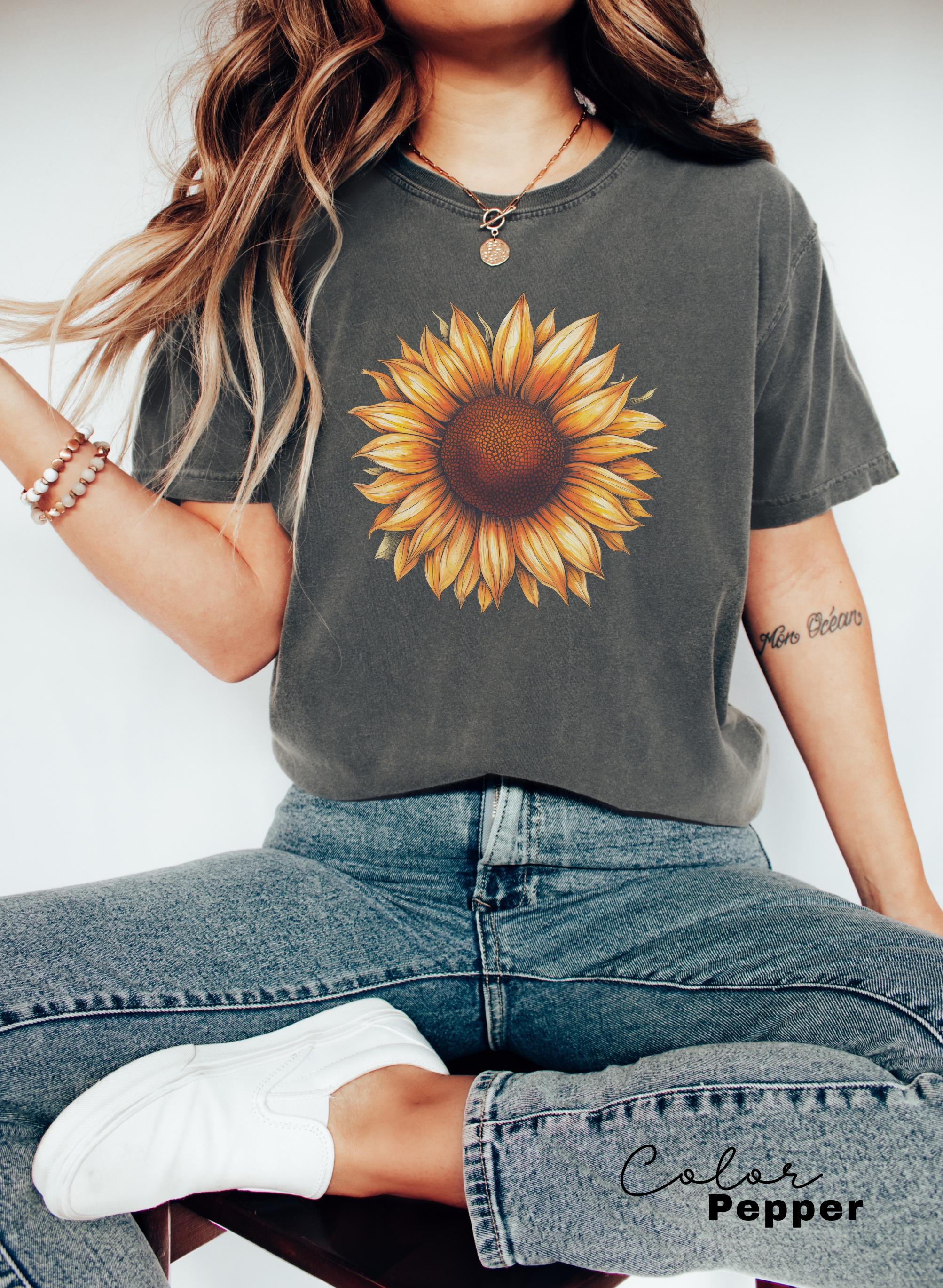 Sunflower Shirt, Comfort Colors Vintage Flowers Tshirt, Summer Wildflower Shirt, Boho Tee, Botanical Shirt, Sunflower Lover Gifts For Her