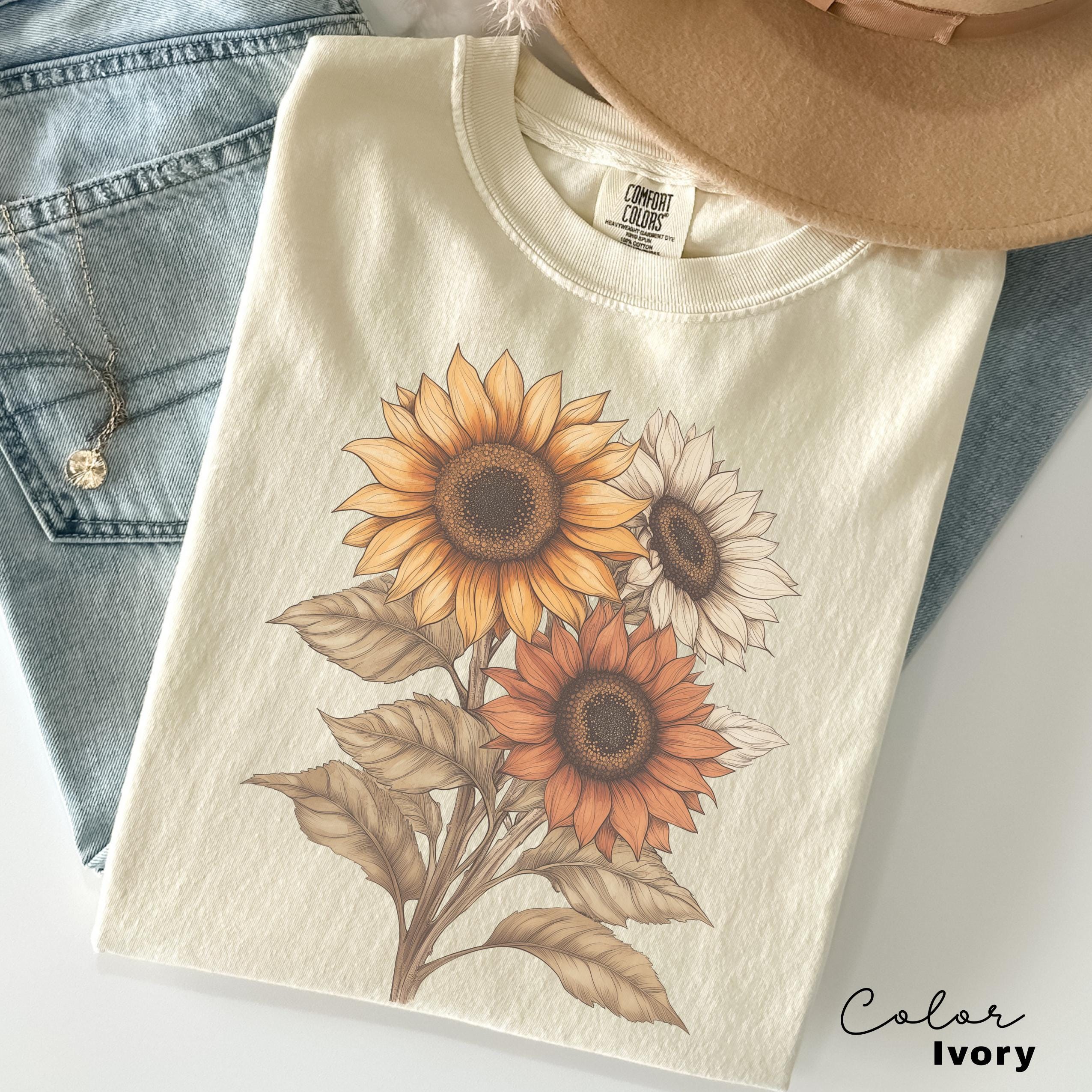 Sunflower Shirt, Comfort Colors Vintage Flowers Tshirt, Summer Wildflower Shirt, Boho Tee, Botanical Shirt, Sunflower Lover Gifts For Her