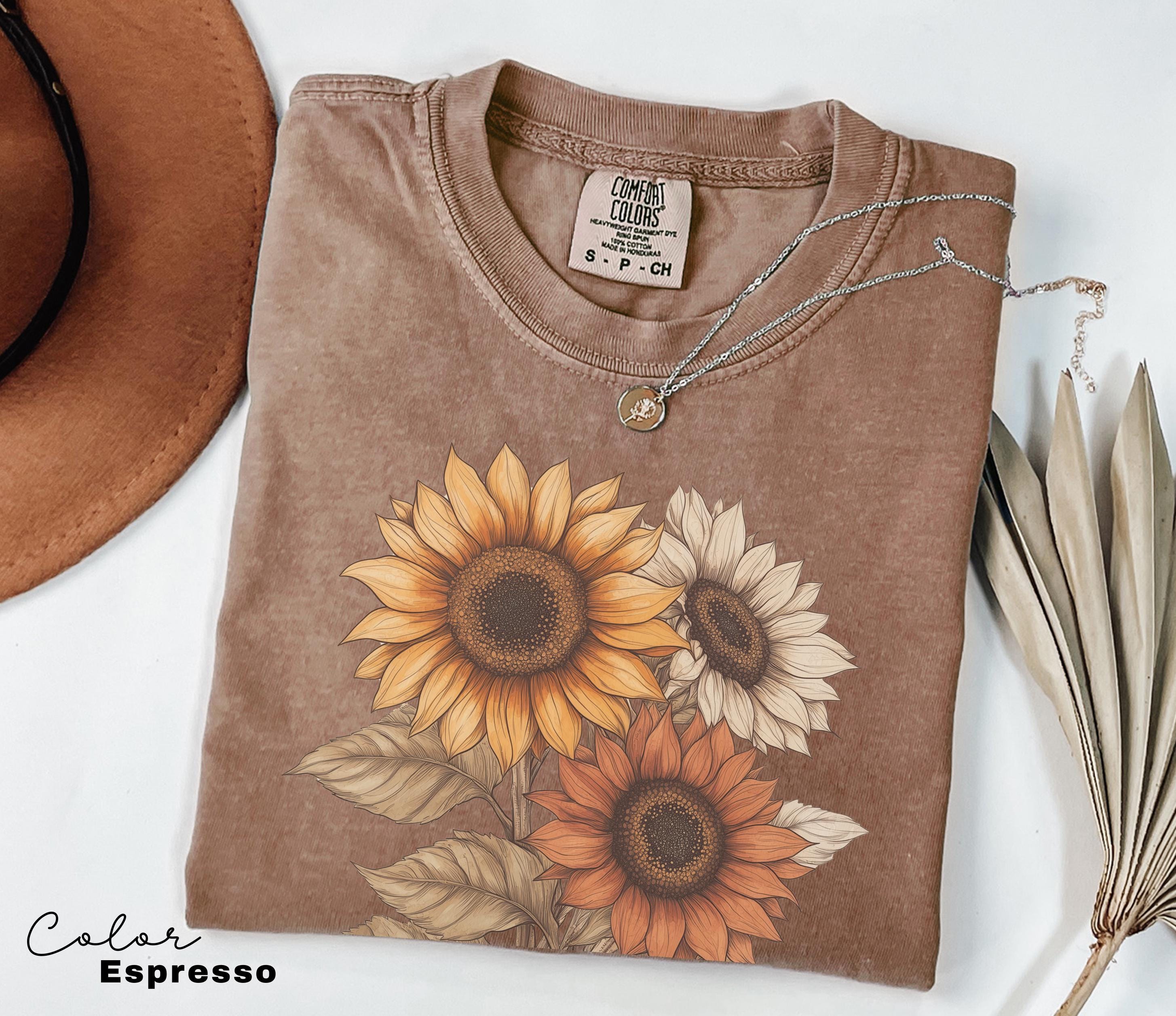 Sunflower Shirt, Comfort Colors Vintage Flowers Tshirt, Summer Wildflower Shirt, Boho Tee, Botanical Shirt, Sunflower Lover Gifts For Her