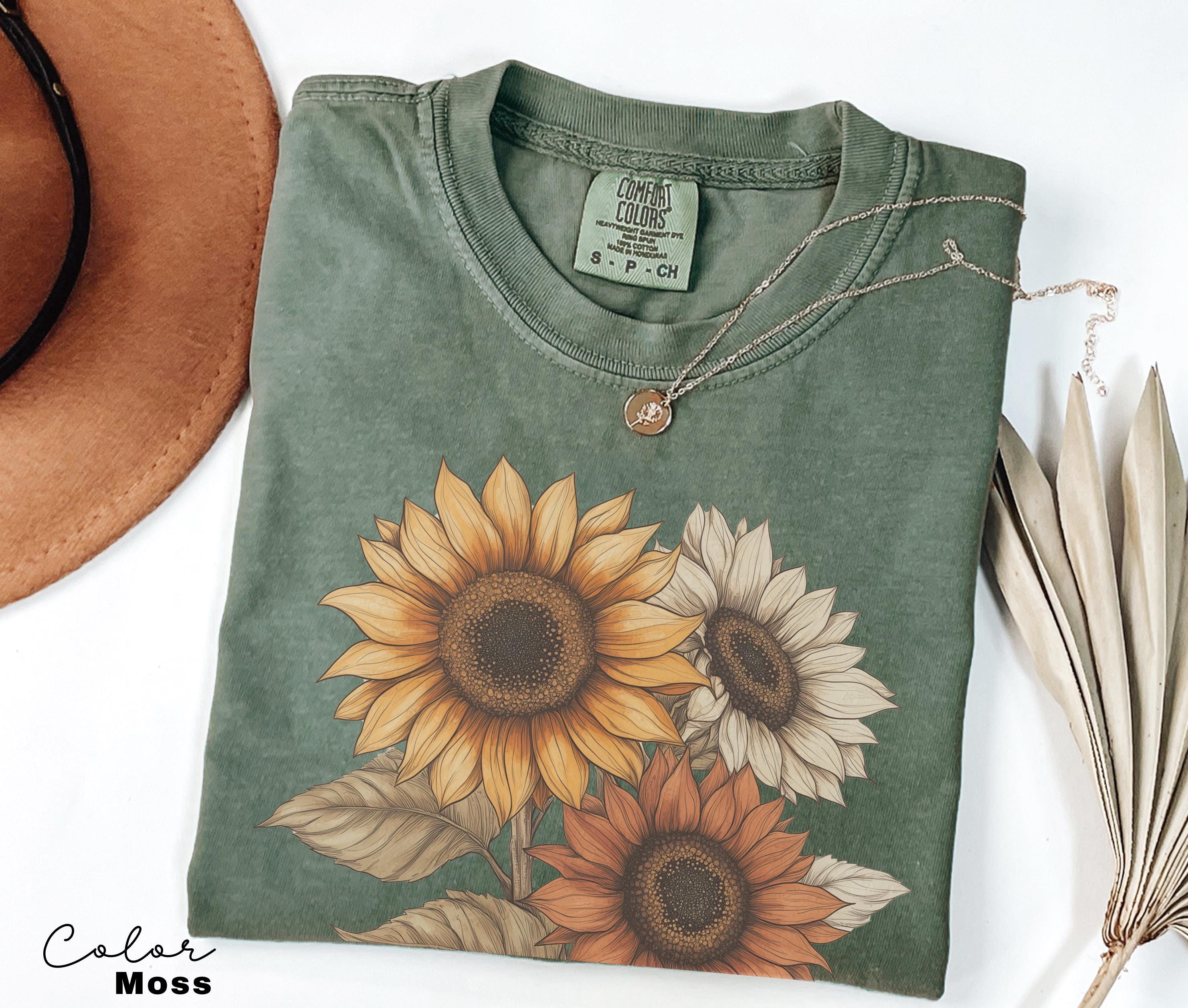 Sunflower Shirt, Comfort Colors Vintage Flowers Tshirt, Summer Wildflower Shirt, Boho Tee, Botanical Shirt, Sunflower Lover Gifts For Her