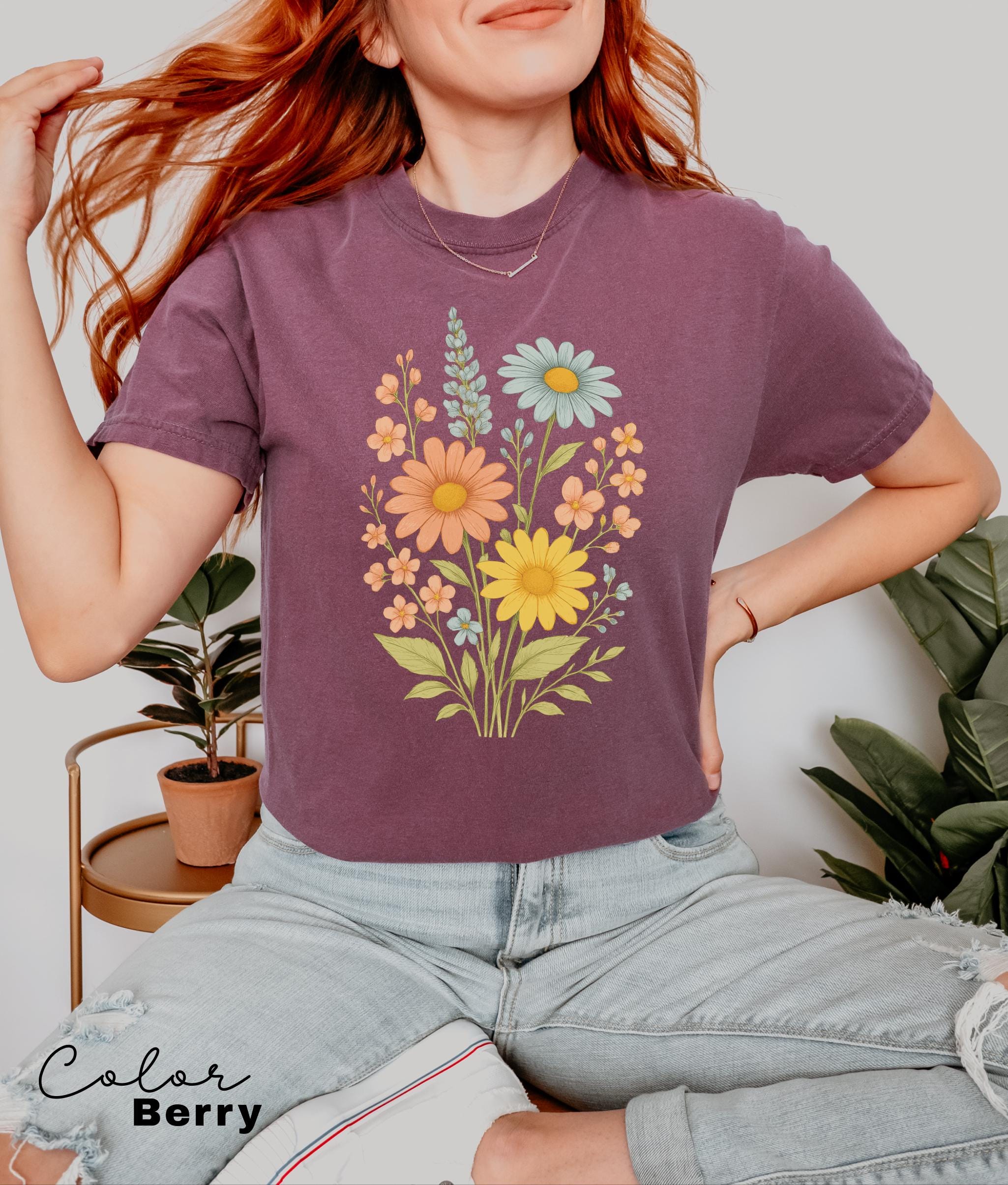 Sunflower Shirt, Comfort Colors Vintage Flowers Tshirt, Summer Wildflower Shirt, Boho Tee, Botanical Shirt, Sunflower Lover Gifts For Her