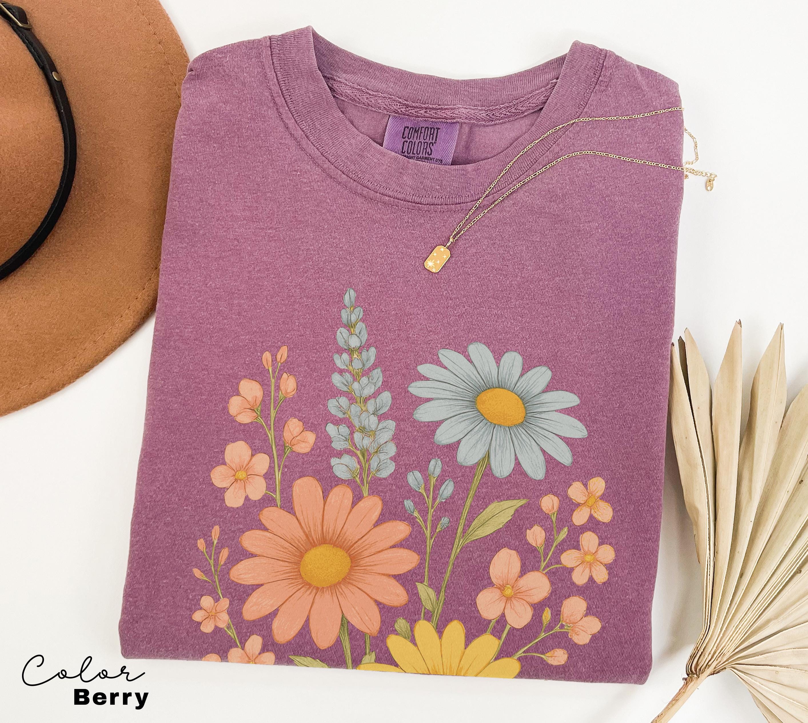 Sunflower Shirt, Comfort Colors Vintage Flowers Tshirt, Summer Wildflower Shirt, Boho Tee, Botanical Shirt, Sunflower Lover Gifts For Her