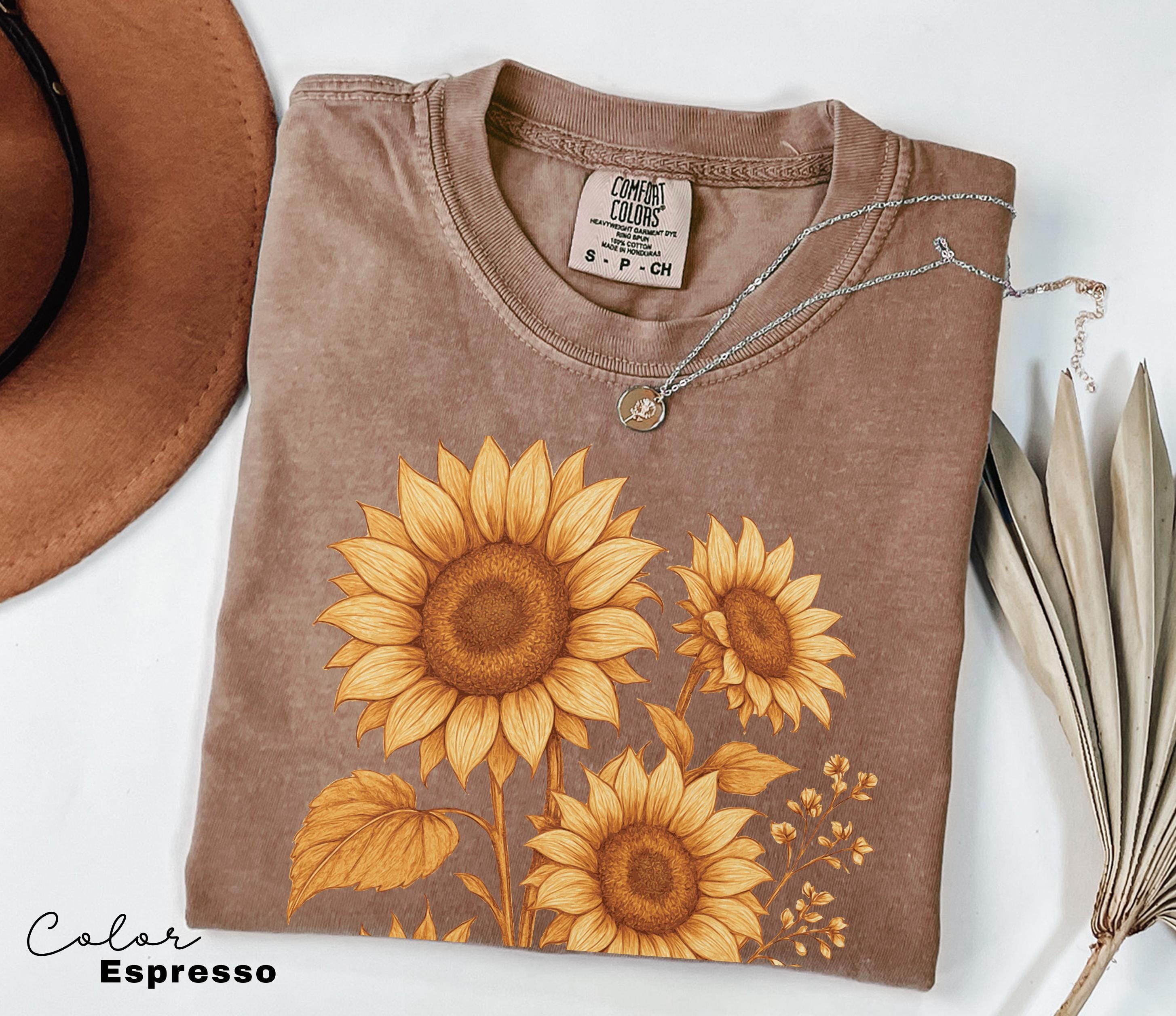 Sunflower Shirt, Comfort Colors Vintage Flowers Tshirt, Summer Wildflower Shirt, Boho Tee, Botanical Shirt, Sunflower Lover Gifts For Her