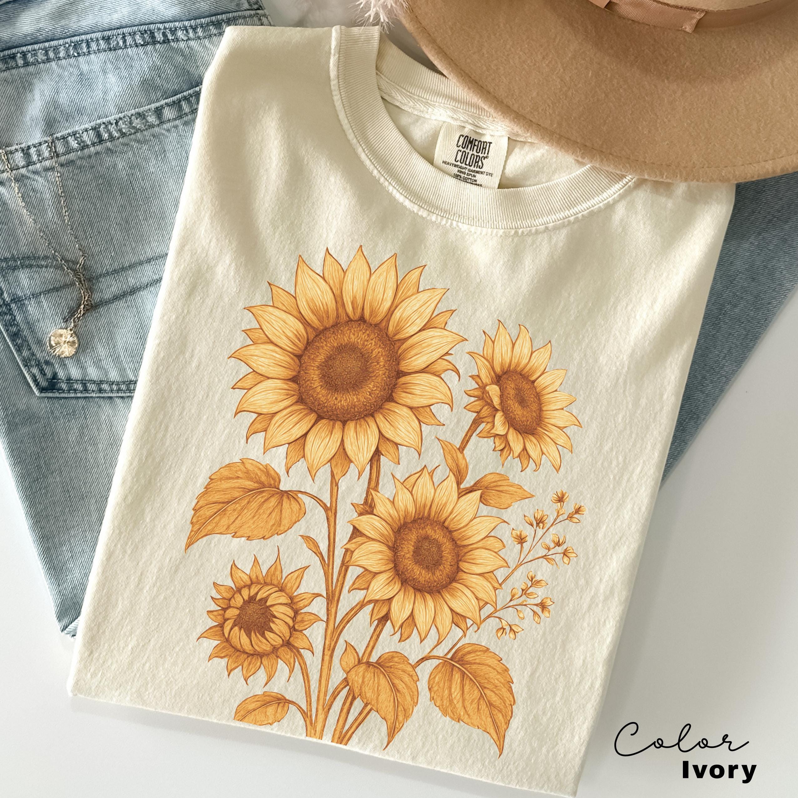 Sunflower Shirt, Comfort Colors Vintage Flowers Tshirt, Summer Wildflower Shirt, Boho Tee, Botanical Shirt, Sunflower Lover Gifts For Her