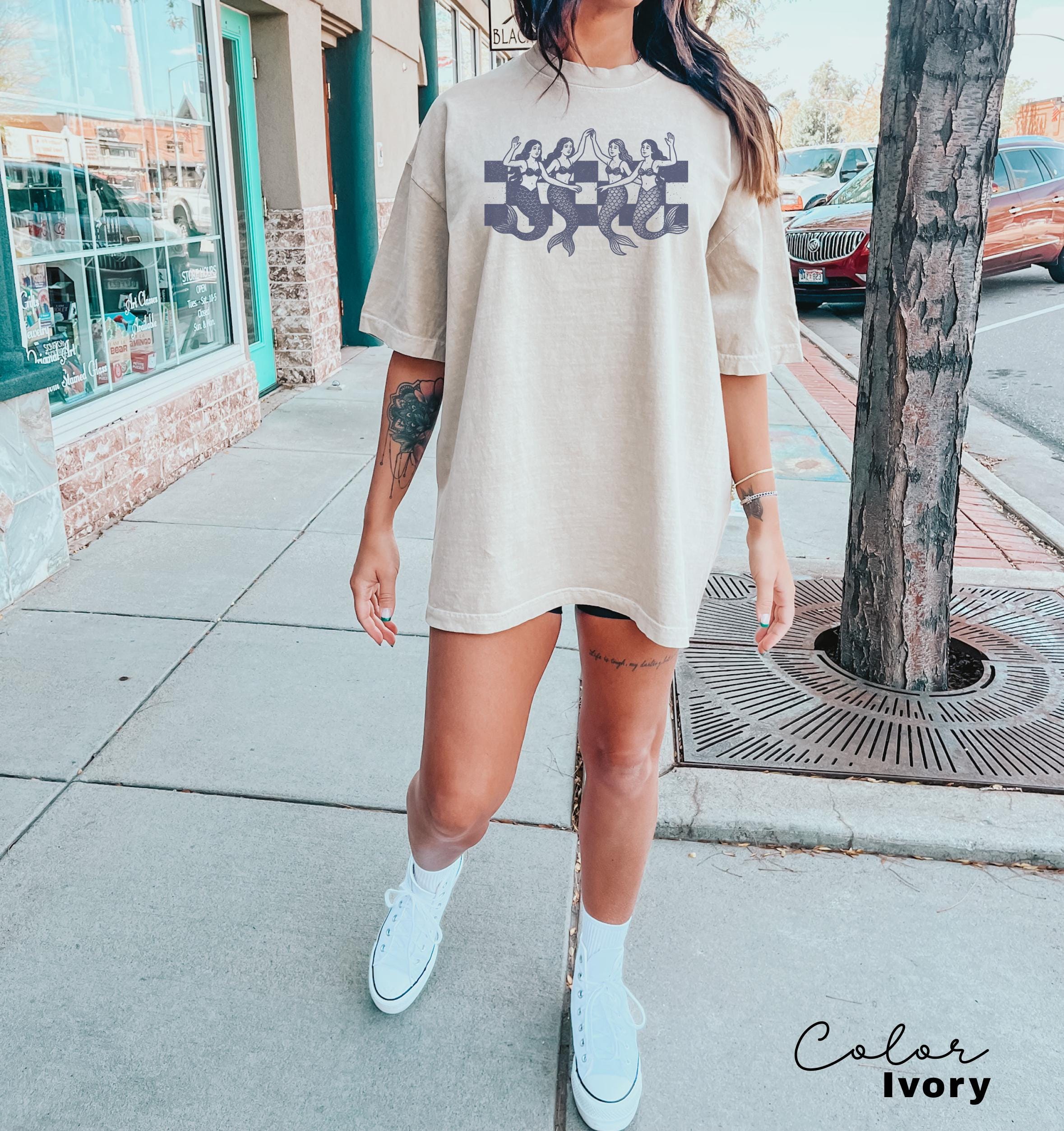 Retro Mermaid Shirt, 90s Retro tattoo Tshirt, Nautical Ocean, Amalfi Fisherman Aesthetic, Oversized Comfort Colors Shirt, Summer Beach Tee