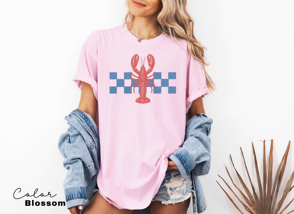 Summer Beach Shirt, Lobster Shirt, Retro 90s shirt, Fisherman Aeshetic, Summer Vacation, Vintage Retro Summer, Checkerboard, Lobster Shirt