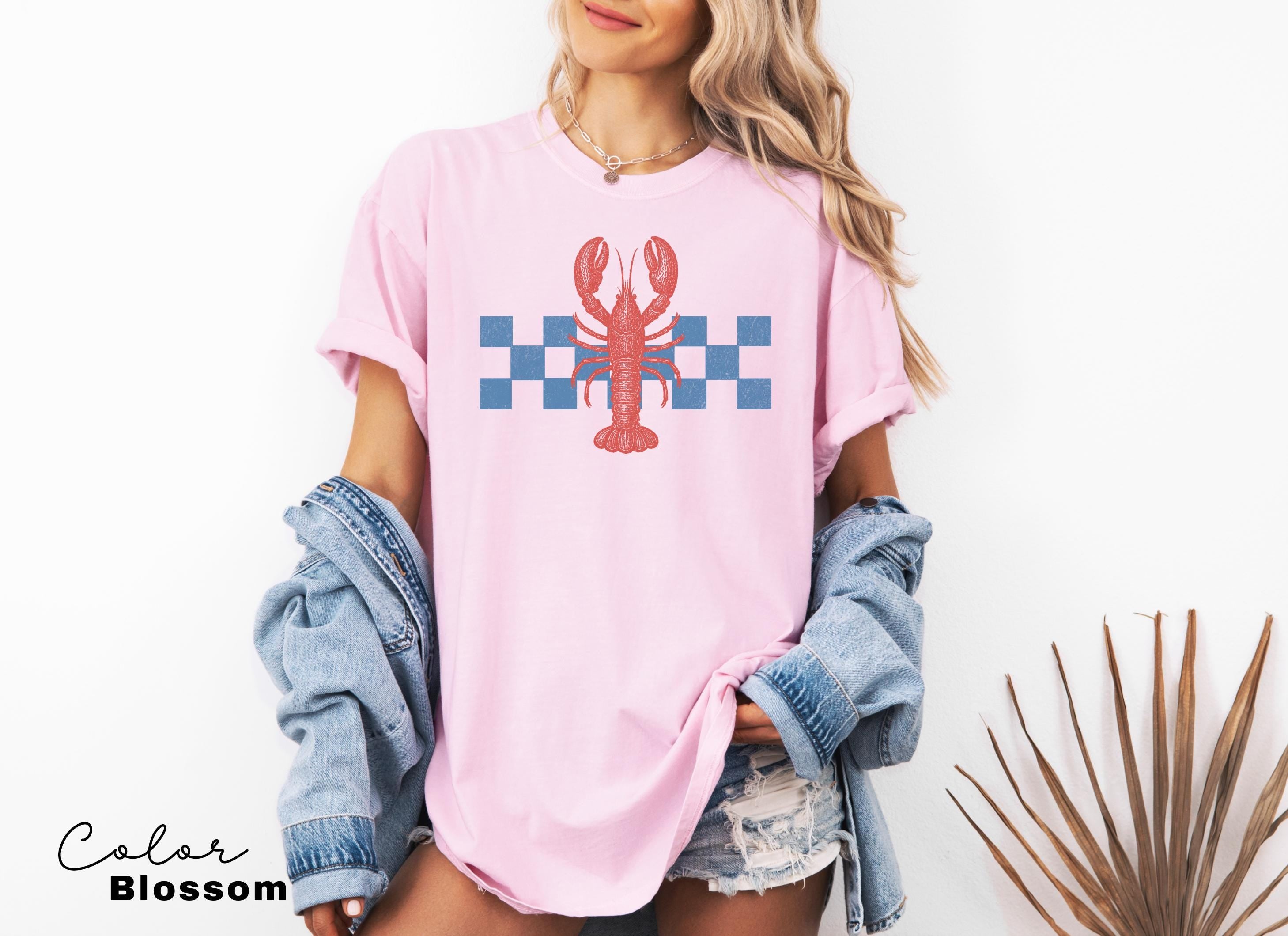 Summer Beach Shirt, Lobster Shirt, Retro 90s shirt, Fisherman Aeshetic, Summer Vacation, Vintage Retro Summer, Checkerboard, Lobster Shirt
