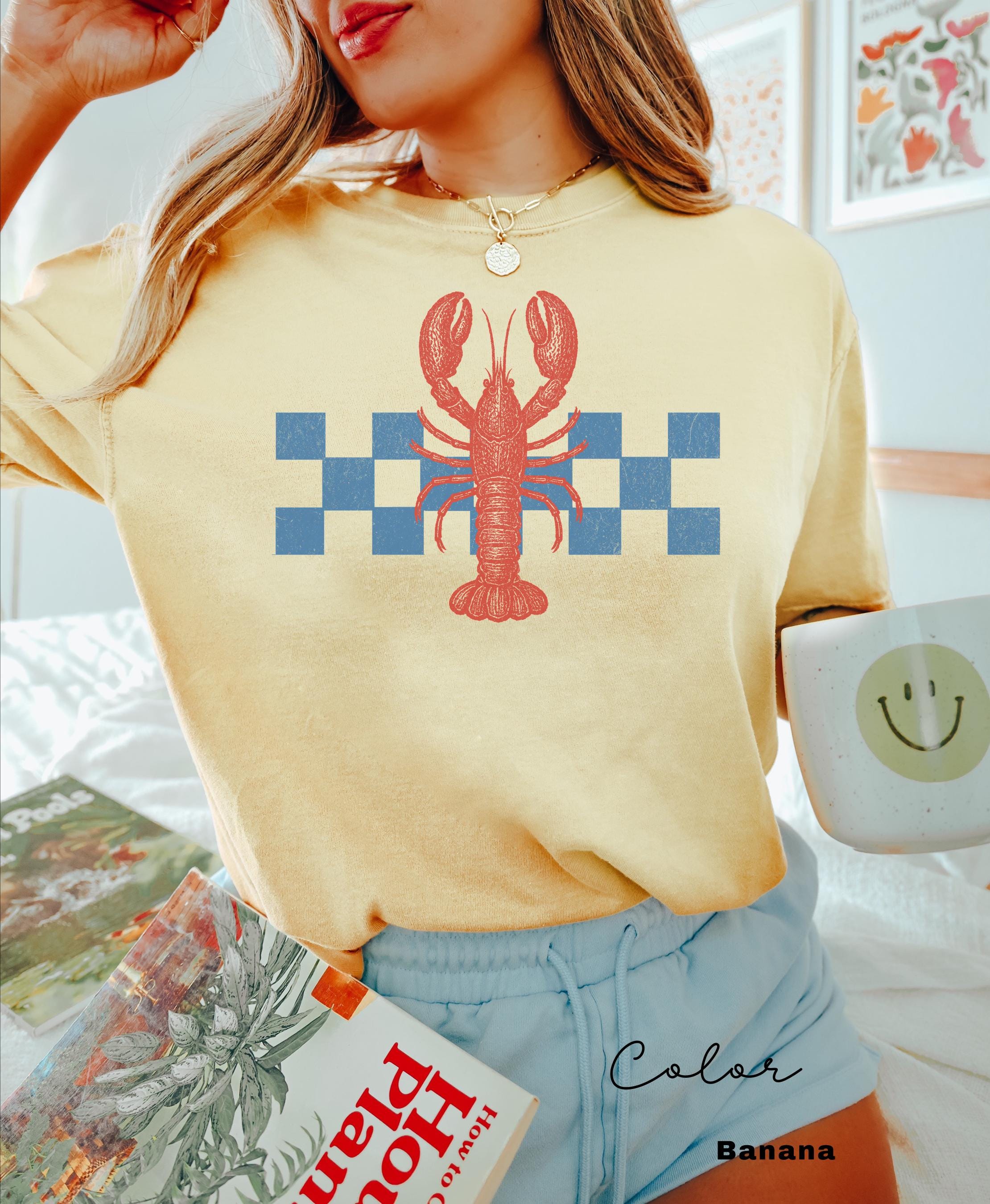 Summer Beach Shirt, Lobster Shirt, Retro 90s shirt, Fisherman Aeshetic, Summer Vacation, Vintage Retro Summer, Checkerboard, Lobster Shirt