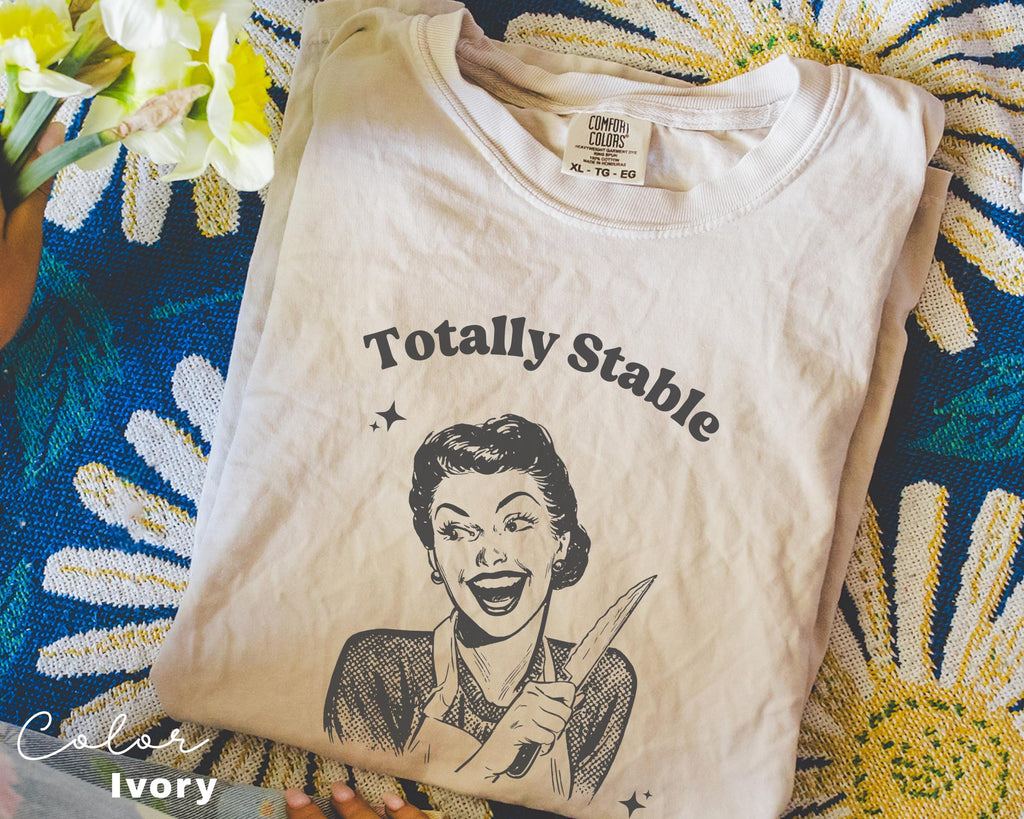 Comfort Colors Totally Stable Shirt, Funny Humor Shirt, Sarcasm Shirt, Unhinged Meme Shirt, Weird Dark Humor Shirt, Sarcastic Womens Tshirt