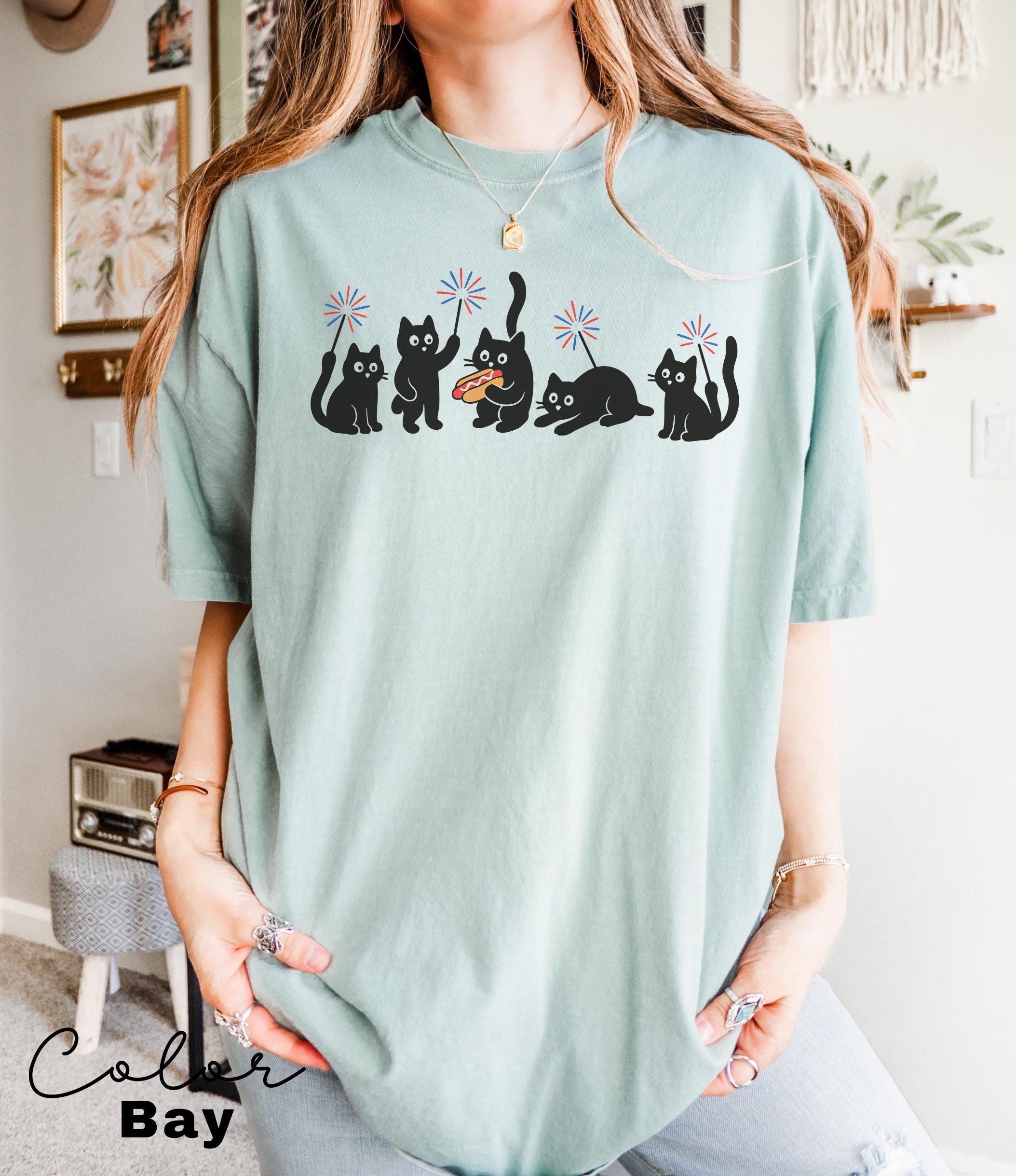 4th of July Cat Shirt, Funny Cats T-Shirt, Comfort Colors, Cat Lovers T-shirt, Gift for Cat Mom, USA Patriotic Tee, Black Cat Tee, Kitten