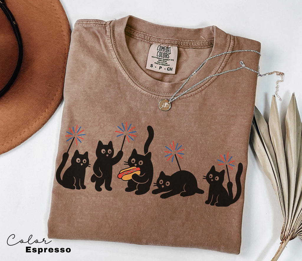 4th of July Cat Shirt, Funny Cats T-Shirt, Comfort Colors, Cat Lovers T-shirt, Gift for Cat Mom, USA Patriotic Tee, Black Cat Tee, Kitten