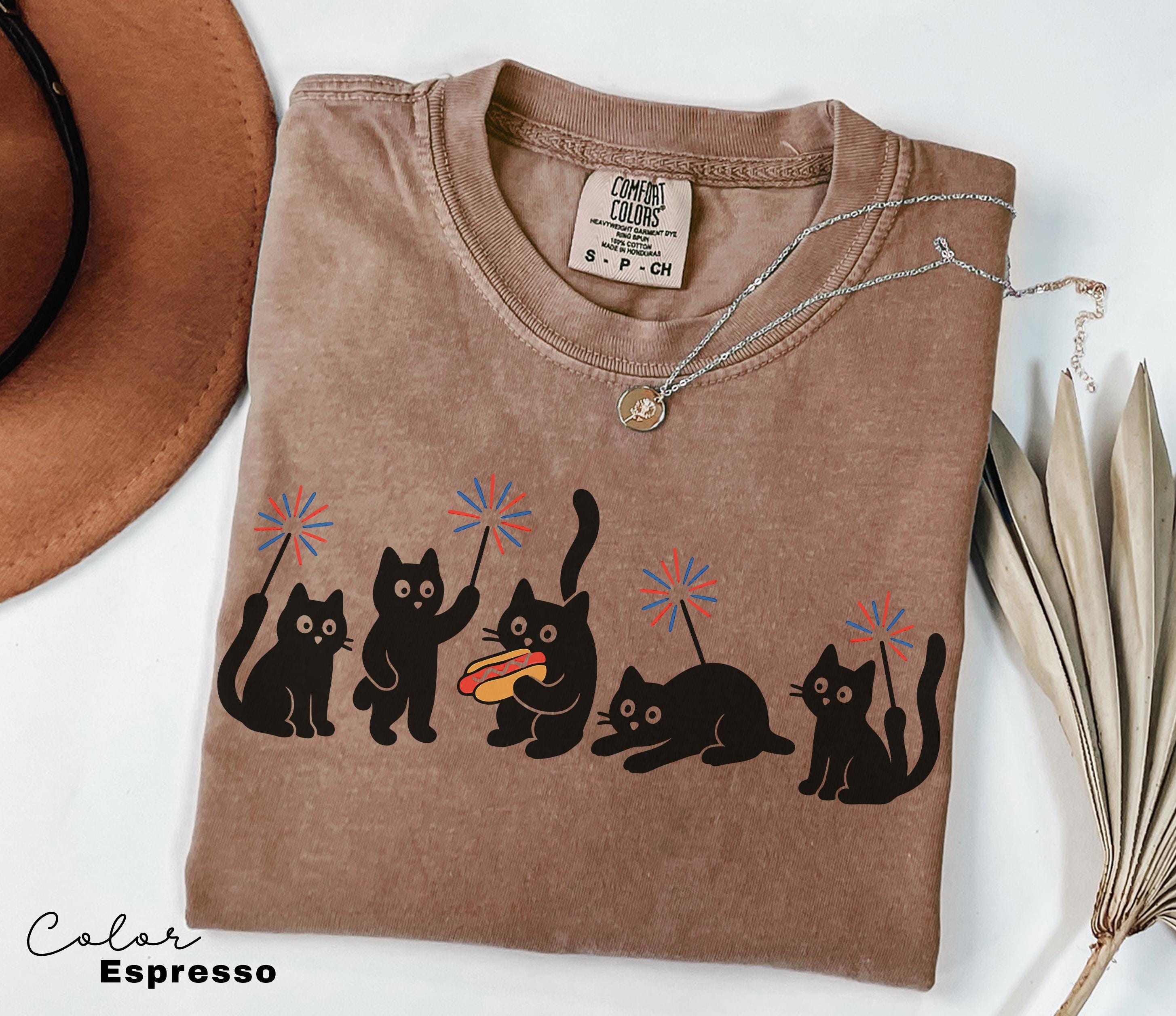4th of July Cat Shirt, Funny Cats T-Shirt, Comfort Colors, Cat Lovers T-shirt, Gift for Cat Mom, USA Patriotic Tee, Black Cat Tee, Kitten