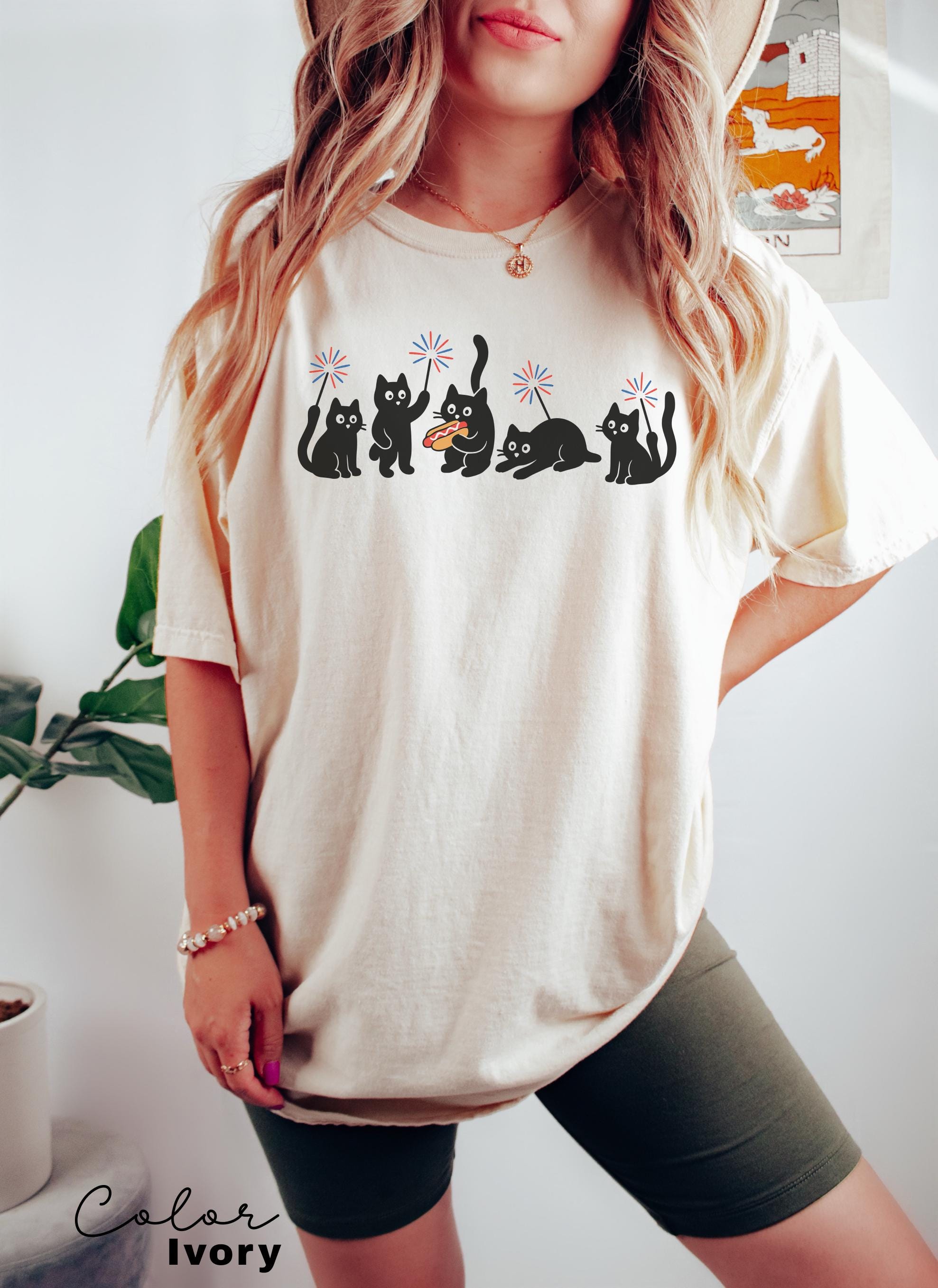 4th of July Cat Shirt, Funny Cats T-Shirt, Comfort Colors, Cat Lovers T-shirt, Gift for Cat Mom, USA Patriotic Tee, Black Cat Tee, Kitten