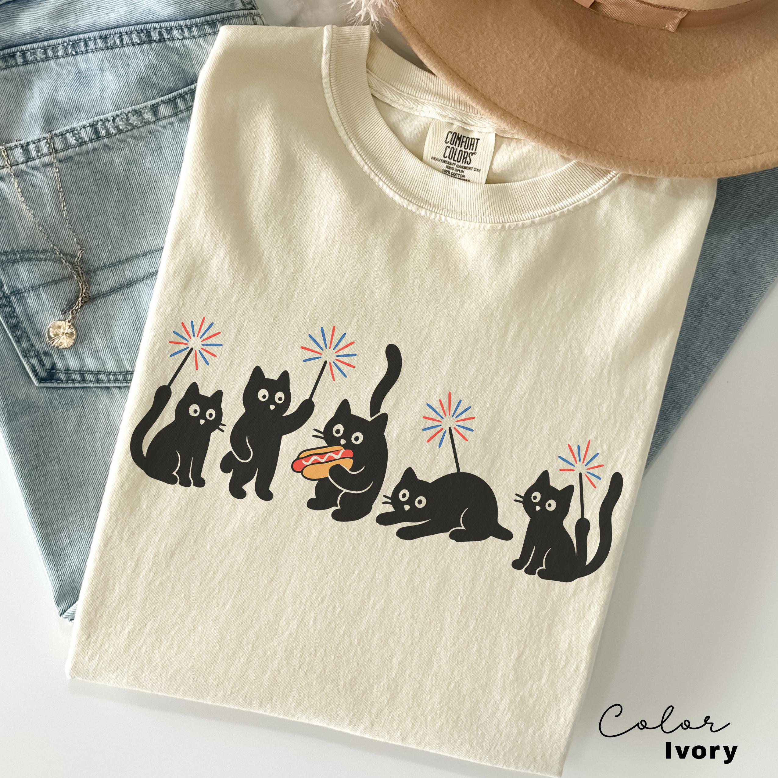 4th of July Cat Shirt, Funny Cats T-Shirt, Comfort Colors, Cat Lovers T-shirt, Gift for Cat Mom, USA Patriotic Tee, Black Cat Tee, Kitten