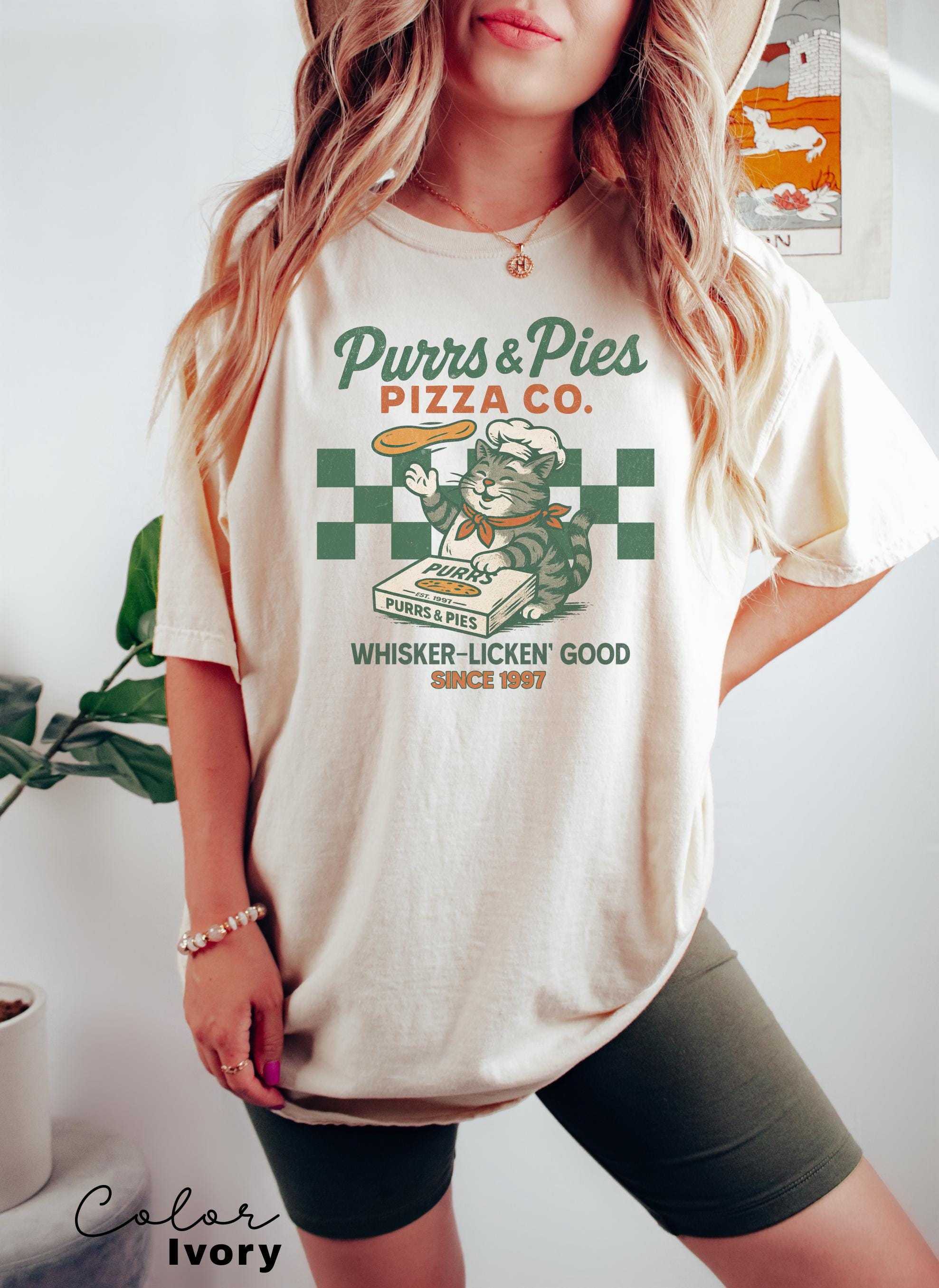 Retro Cat Shirt, Cats 90s Vintage Style Tshirt, Funny Cat Pizza Shirt, Cat Lovers Gift, Cute Cat Shirts,Kitten T-Shirt, Gift for Her,