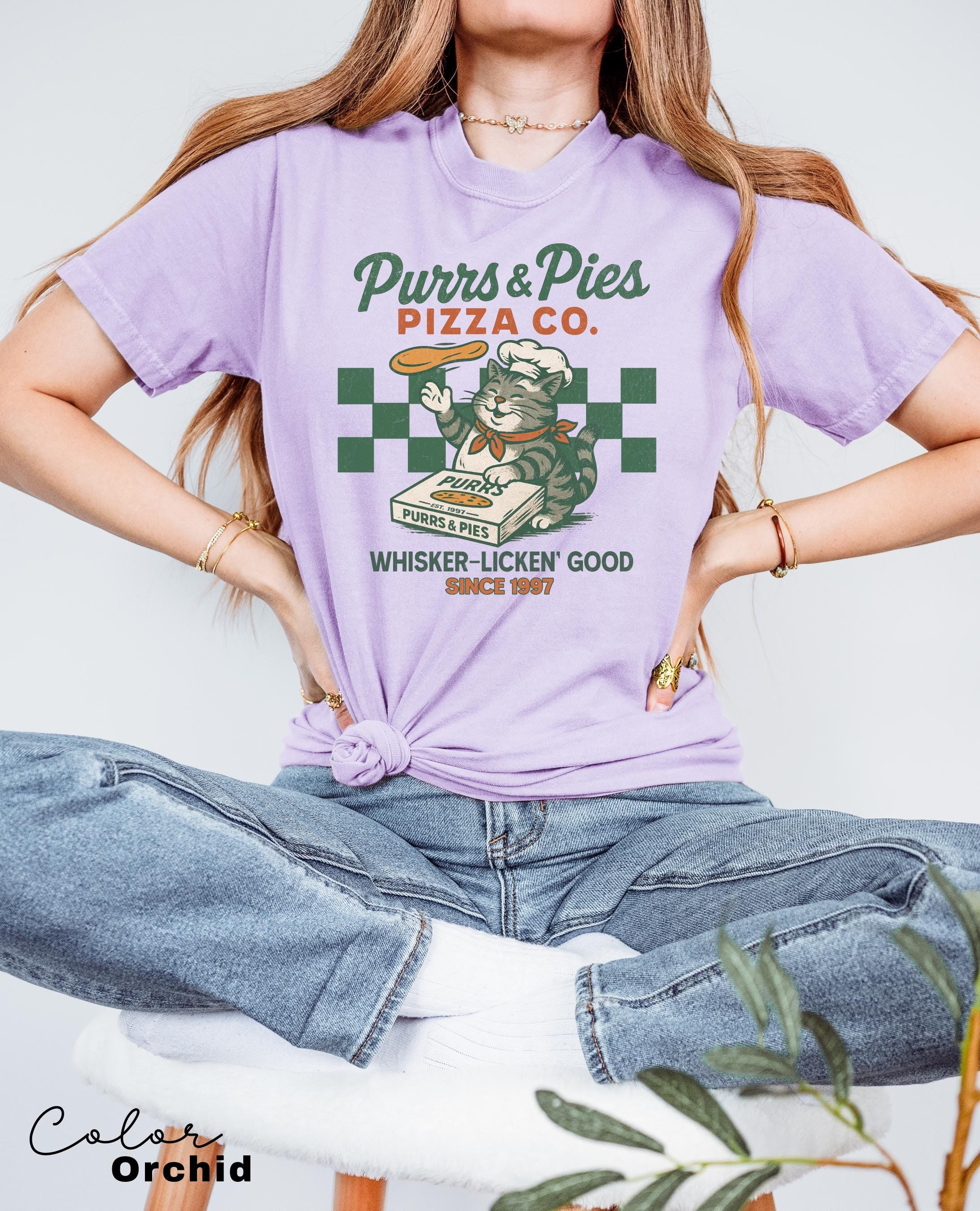 Retro Cat Shirt, Cats 90s Vintage Style Tshirt, Funny Cat Pizza Shirt, Cat Lovers Gift, Cute Cat Shirts,Kitten T-Shirt, Gift for Her,