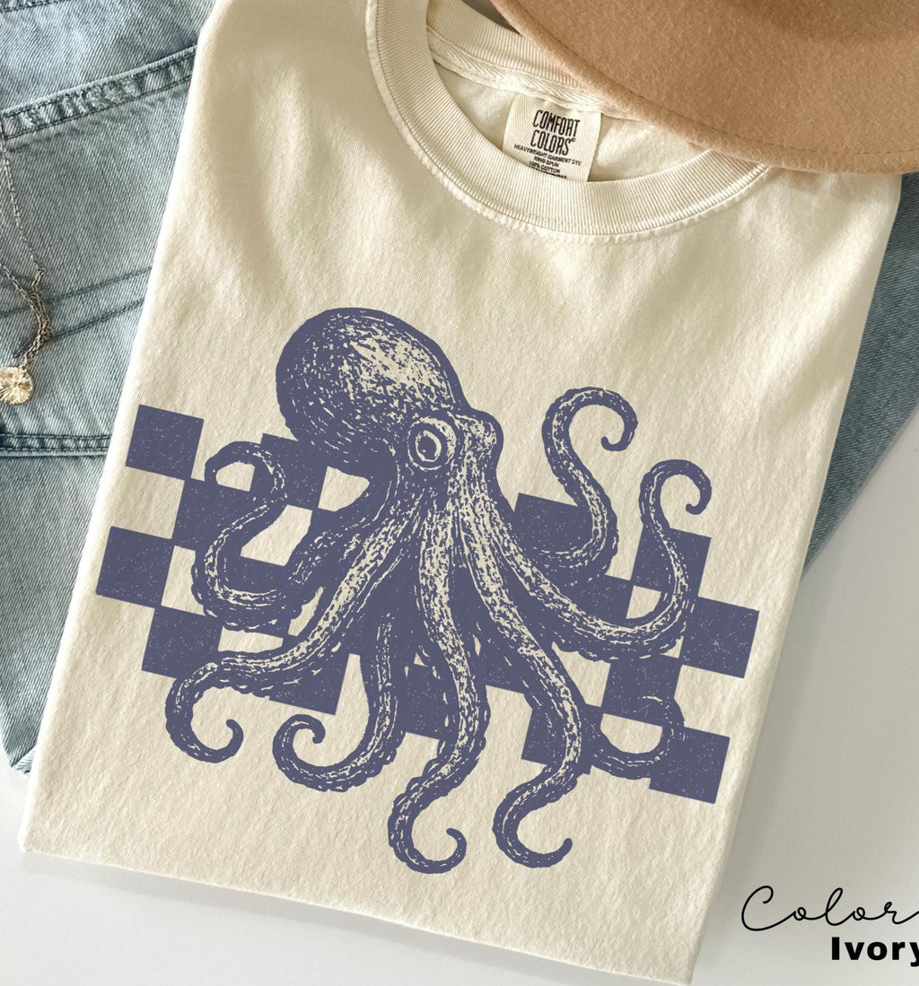 Octopus Shirt, 90s Vintage Style Tshirt, Retro Comfort Colors Y2k Ocean Shirt, Scuba Diver Gift, Ocean Animal Lover, Retro Ocean Animal Tee,
