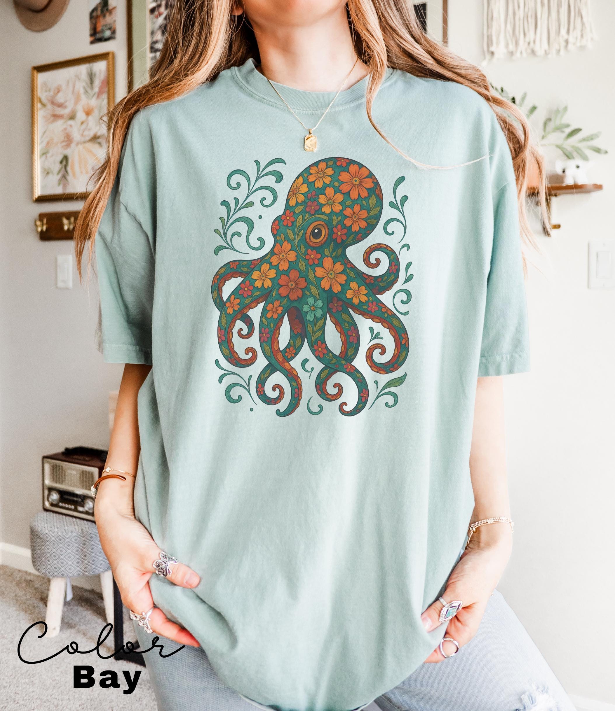 Octopus Flower Shirt, Floral Octopus T-Shirt, Scuba Diving Tee, Scuba Diver, Ocean Animal Lover Octopus, Comfort Colors Tee, Colorful Animal