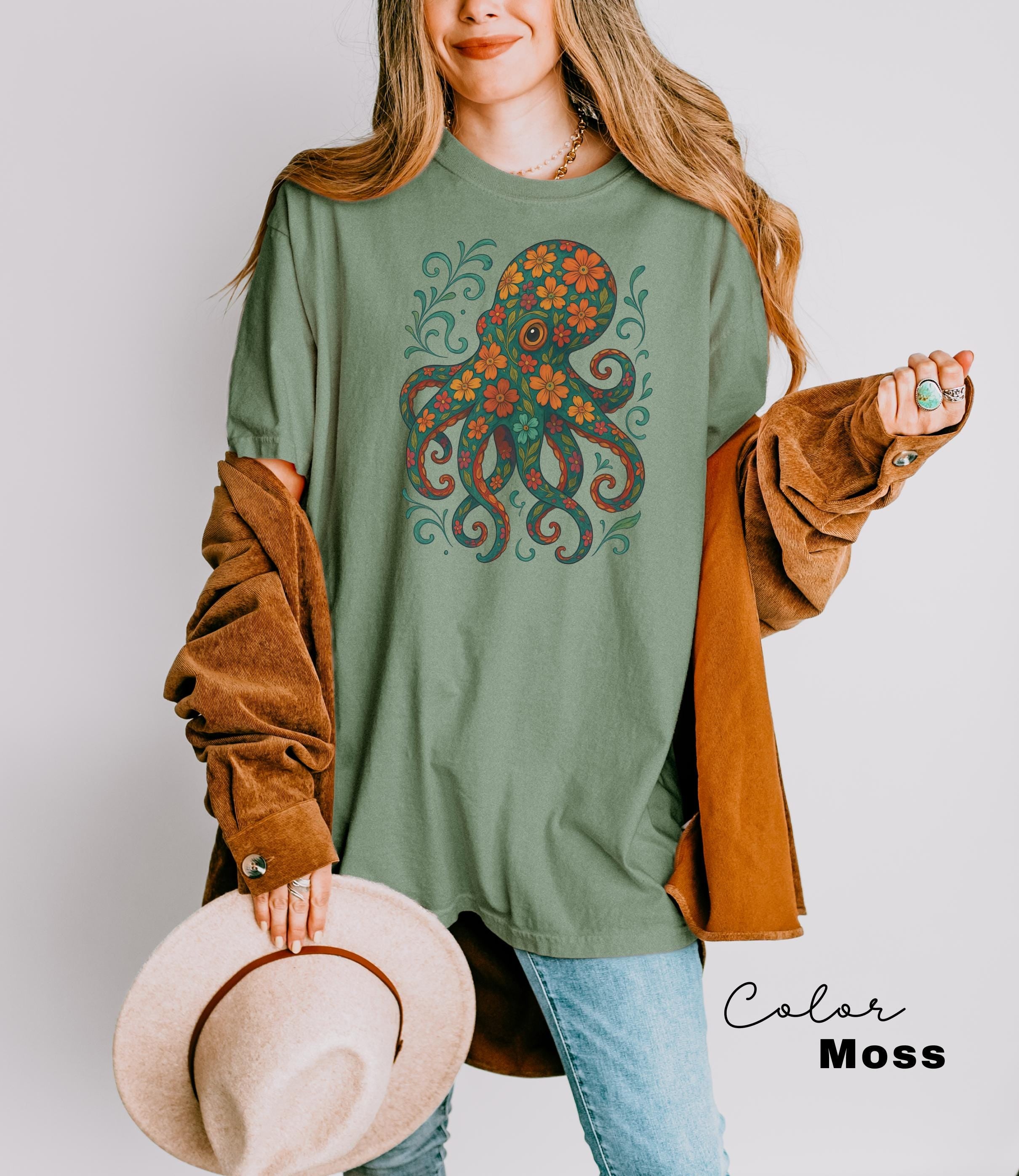 Octopus Flower Shirt, Floral Octopus T-Shirt, Scuba Diving Tee, Scuba Diver, Ocean Animal Lover Octopus, Comfort Colors Tee, Colorful Animal