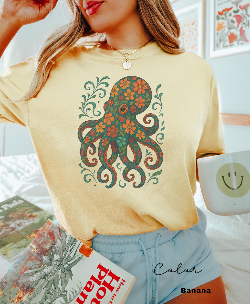 Octopus Flower Shirt, Floral Octopus T-Shirt, Scuba Diving Tee, Scuba Diver, Ocean Animal Lover Octopus, Comfort Colors Tee, Colorful Animal