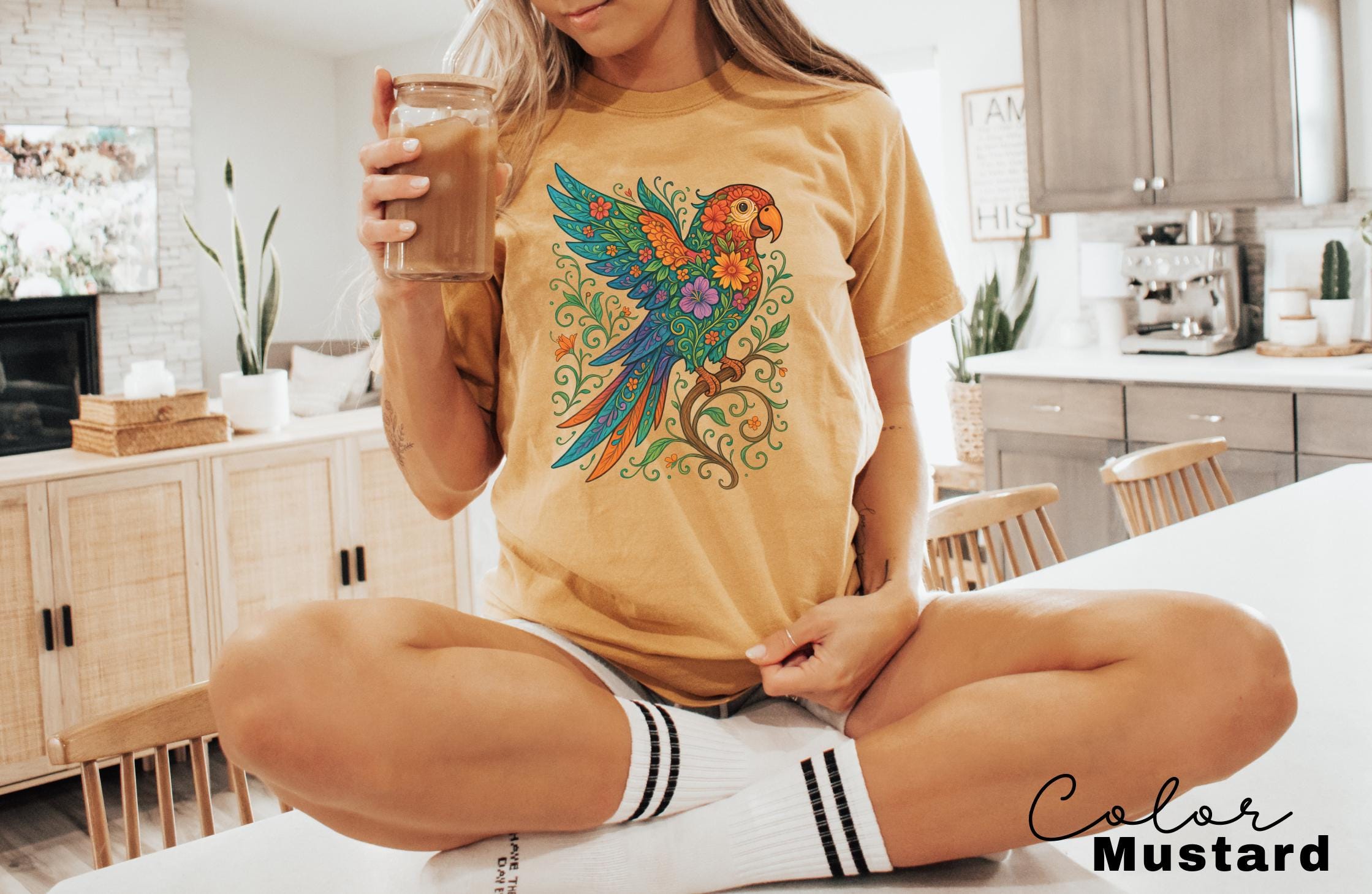 Floral Bird Shirt, Parrot Shirt, Animal Lover Tee, Bird T-shirt, Trendy Tee, Gift For Her, Bird Lover T-Shirt, Spring Birds, Summer Shirt