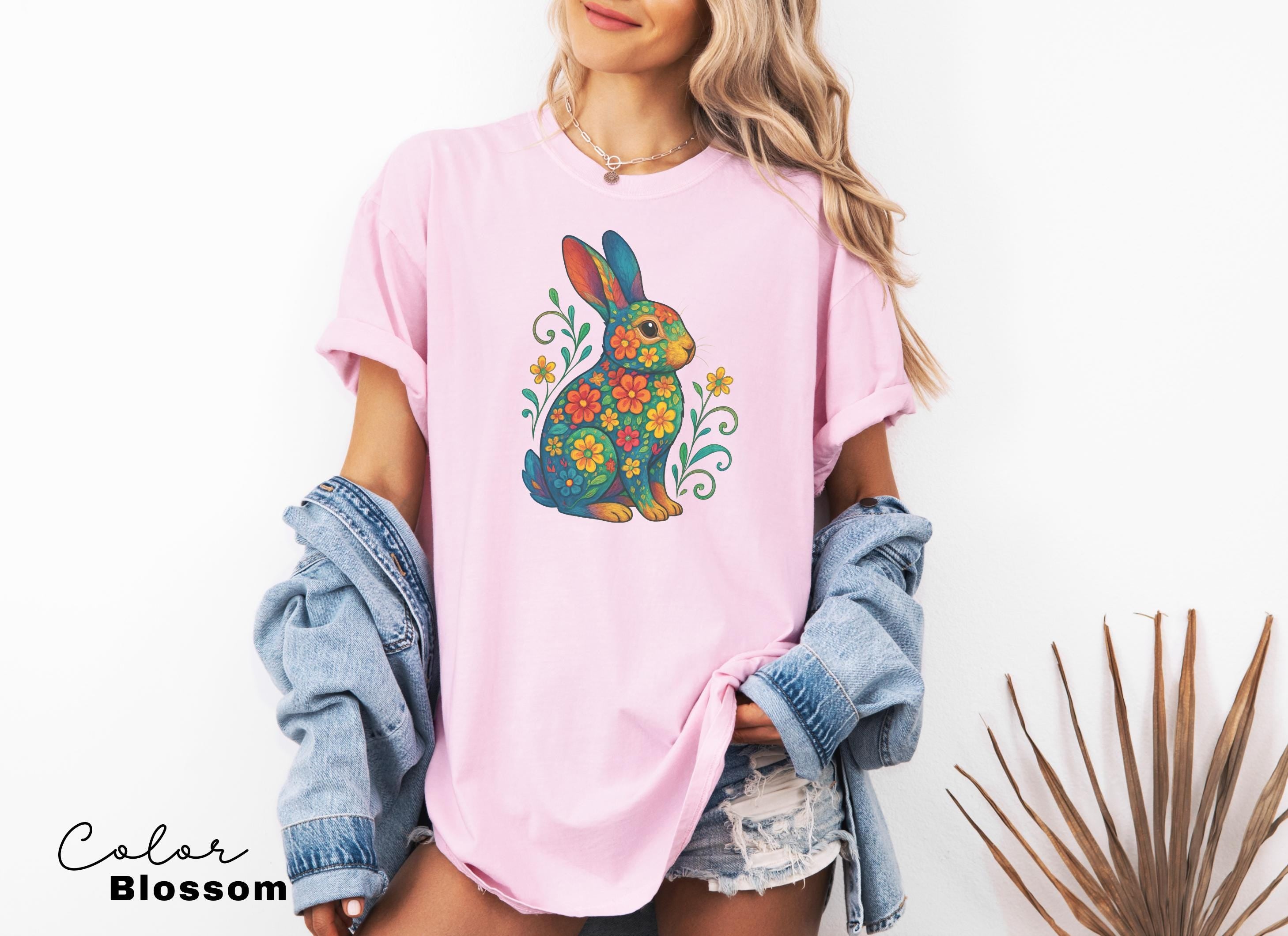 Bunny Shirt, Flower Rabbit Shirt, Spring Floral Shirt, Summer Shirt, Colorful Bunny Rabbit, Boho Animal, Mothers Day Gift, Country Shirt,